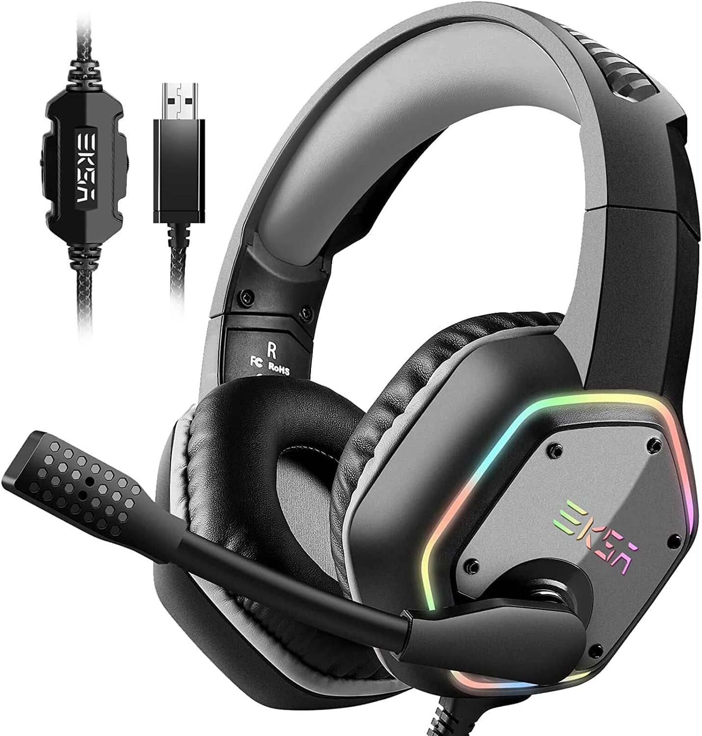 AUDÍFONOS GAMING EKSA E1000 USB CON MICRÓFONO Y SONIDO SURROUND 7.1 - 1