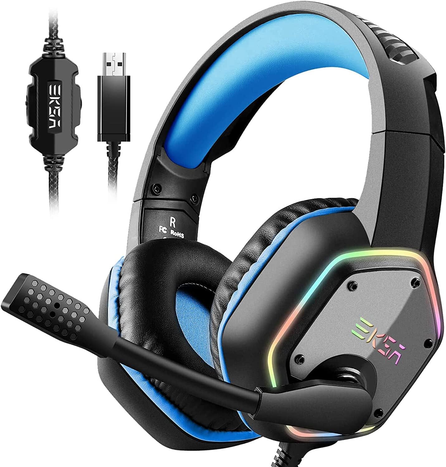 AUDÍFONOS GAMING EKSA E1000 USB AZUL CON MICRÓFONO CANCELADOR DE RUIDO Y SONIDO SURROUND 7.1 - 1