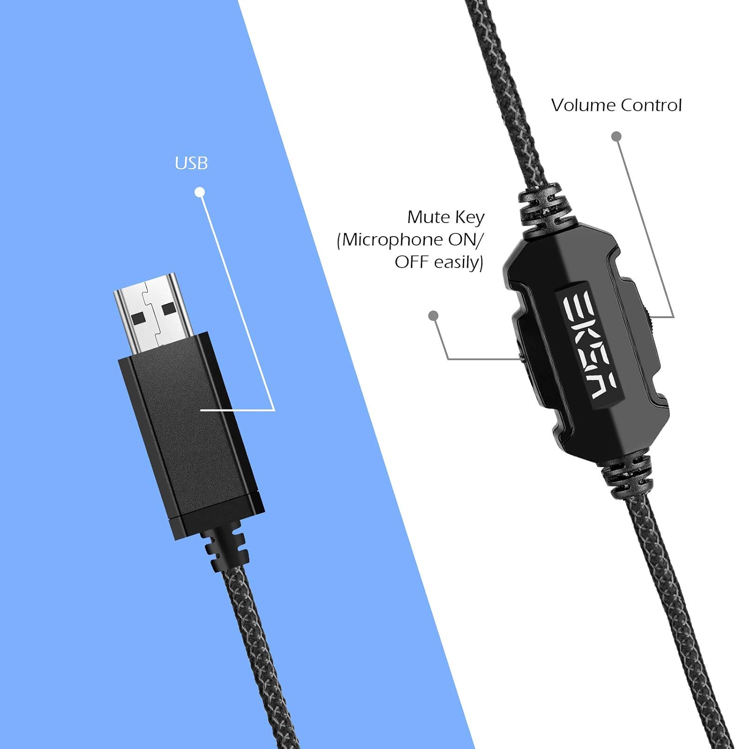 AUDÍFONOS GAMING EKSA E1000 USB AZUL CON MICRÓFONO CANCELADOR DE RUIDO Y SONIDO SURROUND 7.1 - 2