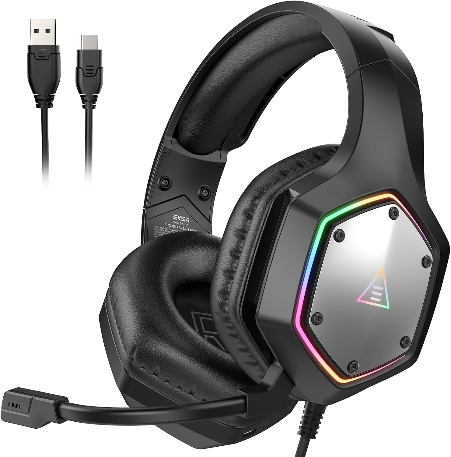 AUDÍFONOS GAMING EKSA E1000 V2 CON USB-C Y USB-A, MICRÓFONO CON CANCELACIÓN DE RUIDO, SONIDO 7.1, LUCES RGB - 1