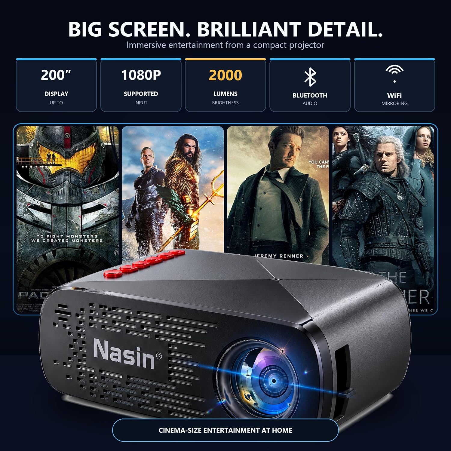 PROYECTOR PORTÁTIL NASIN VF290WF CON WIFI Y BLUETOOTH, ENTRADA 1080P - 2