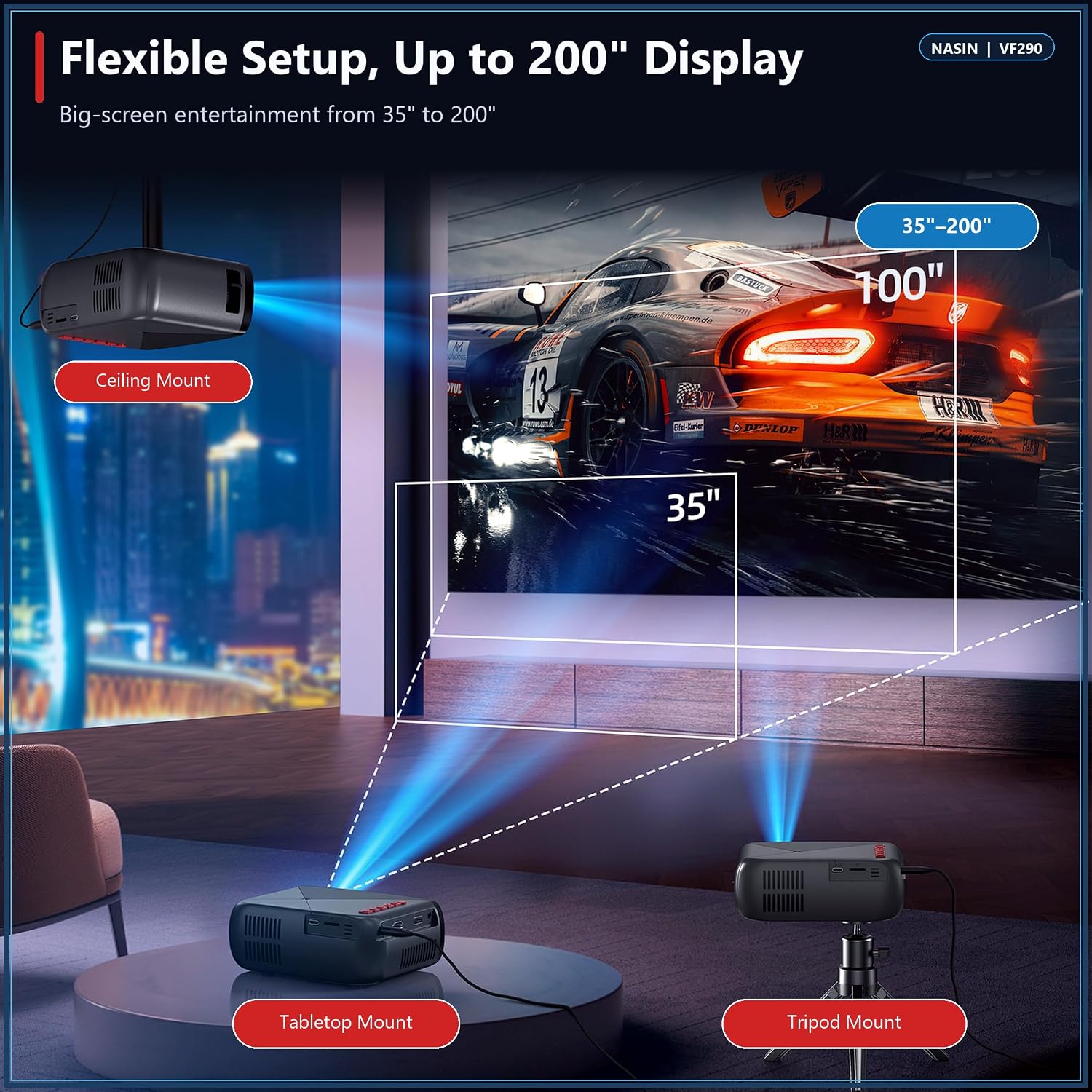 PROYECTOR PORTÁTIL NASIN VF290WF CON WIFI Y BLUETOOTH, ENTRADA 1080P - 4