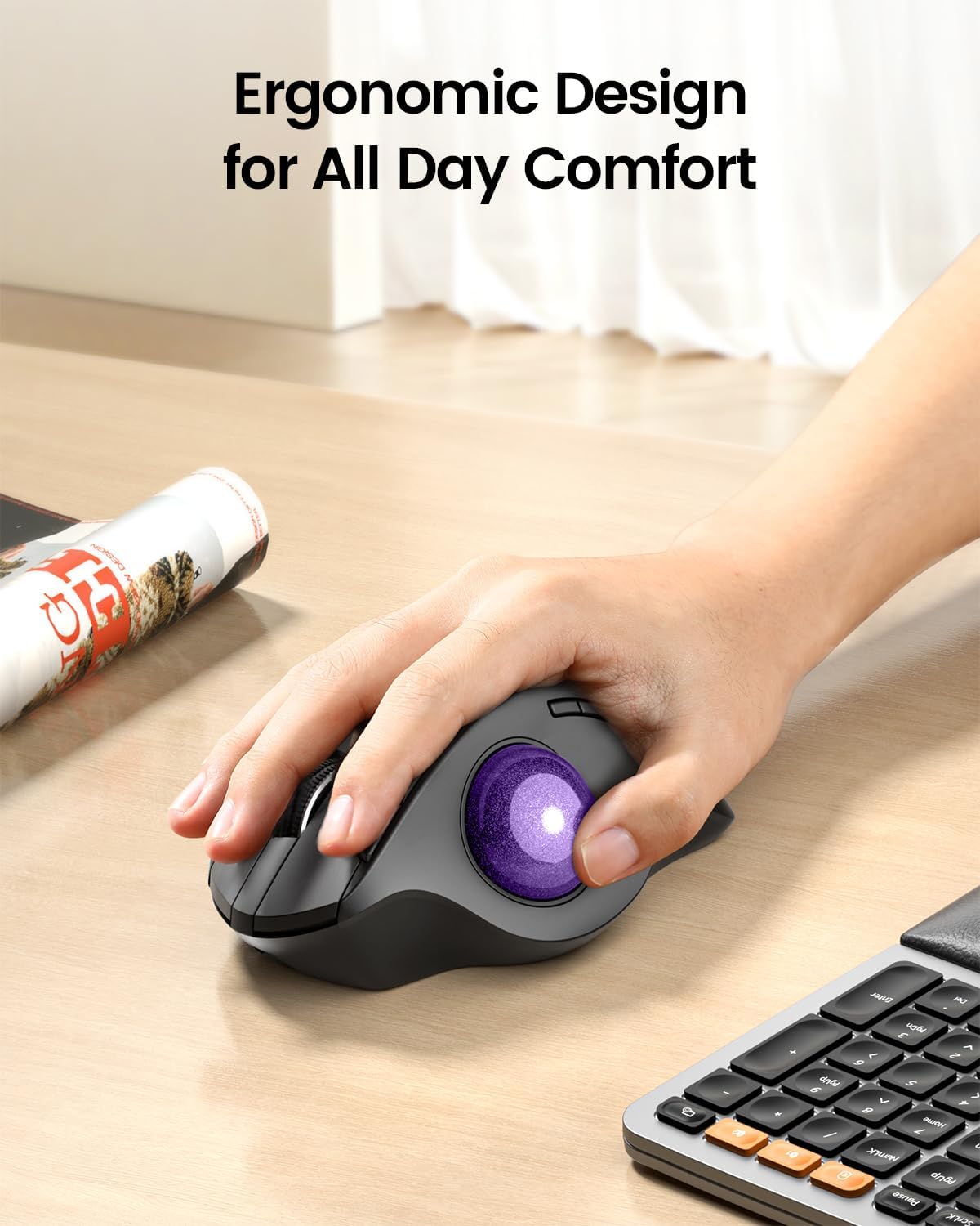 MOUSE TRACKBALL INALÁMBRICO PROTOARC EM01 NL CONTROL CON PULGAR MORADO - 3