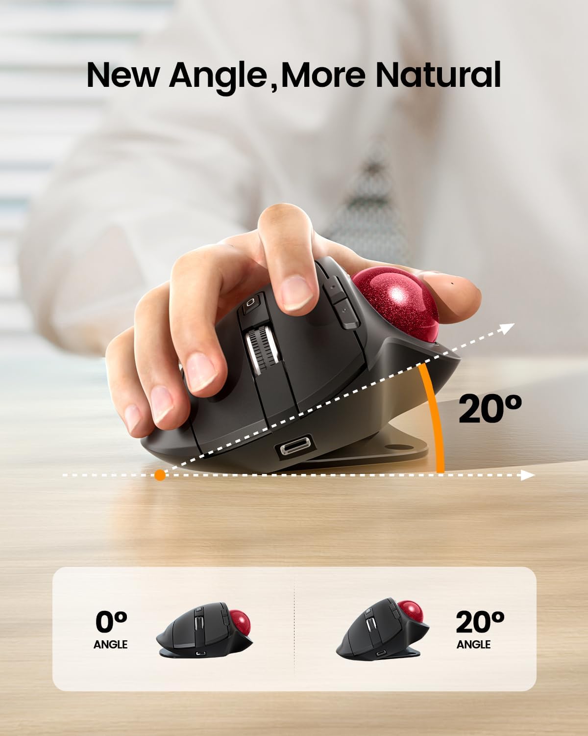 MOUSE TRACKBALL INALÁMBRICO PROTOARC EM01 NL RECARGABLE CONTROL CON PULGAR ROJO - 2