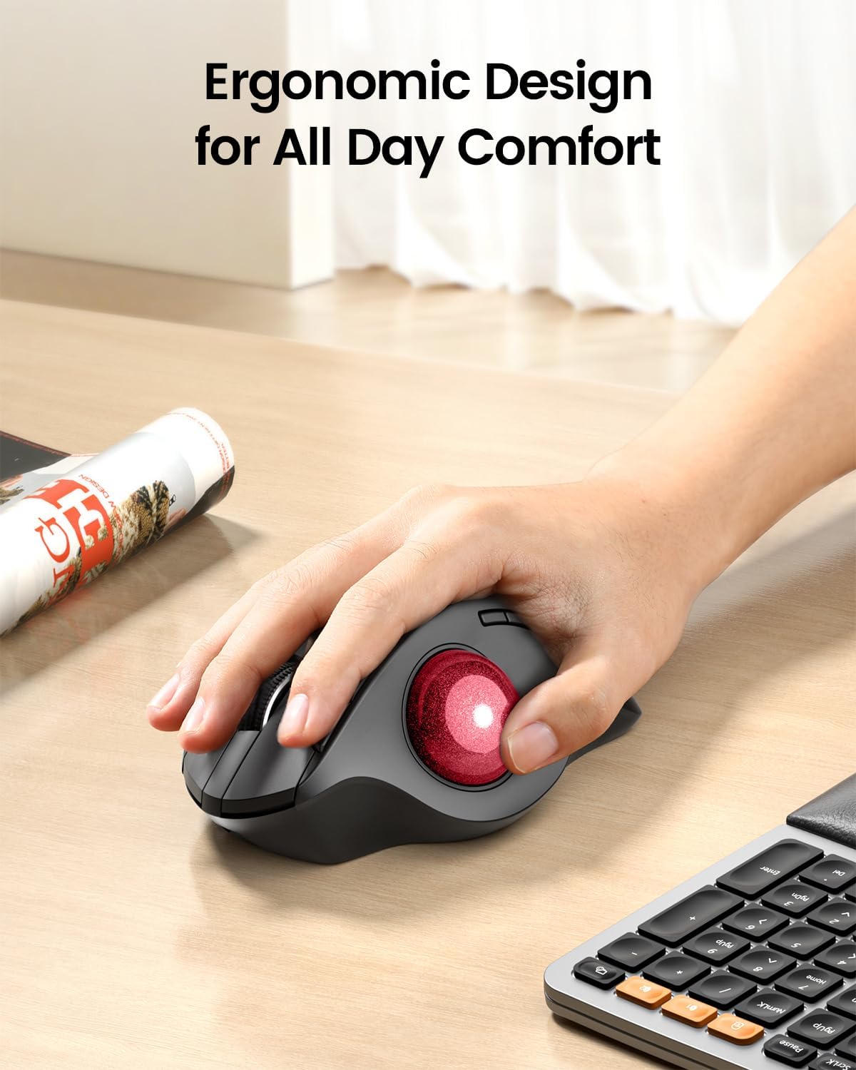 MOUSE TRACKBALL INALÁMBRICO PROTOARC EM01 NL RECARGABLE CONTROL CON PULGAR ROJO - 3