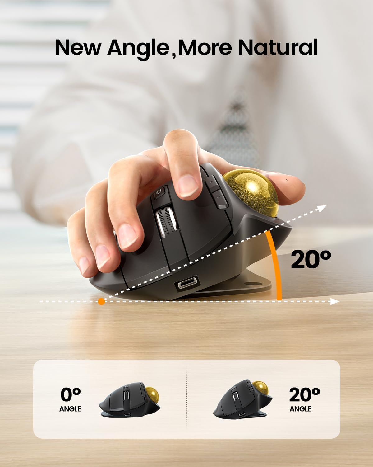 MOUSE TRACKBALL INALÁMBRICO PROTOARC EM01 NL RECARGABLE CONTROL CON PULGAR DORADO - 2