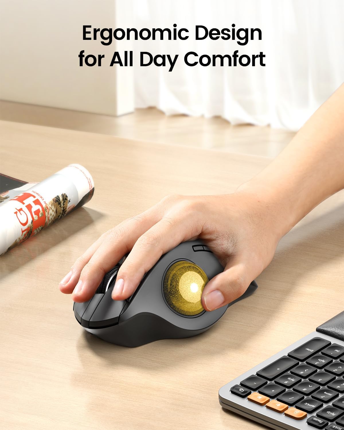 MOUSE TRACKBALL INALÁMBRICO PROTOARC EM01 NL RECARGABLE CONTROL CON PULGAR DORADO - 3