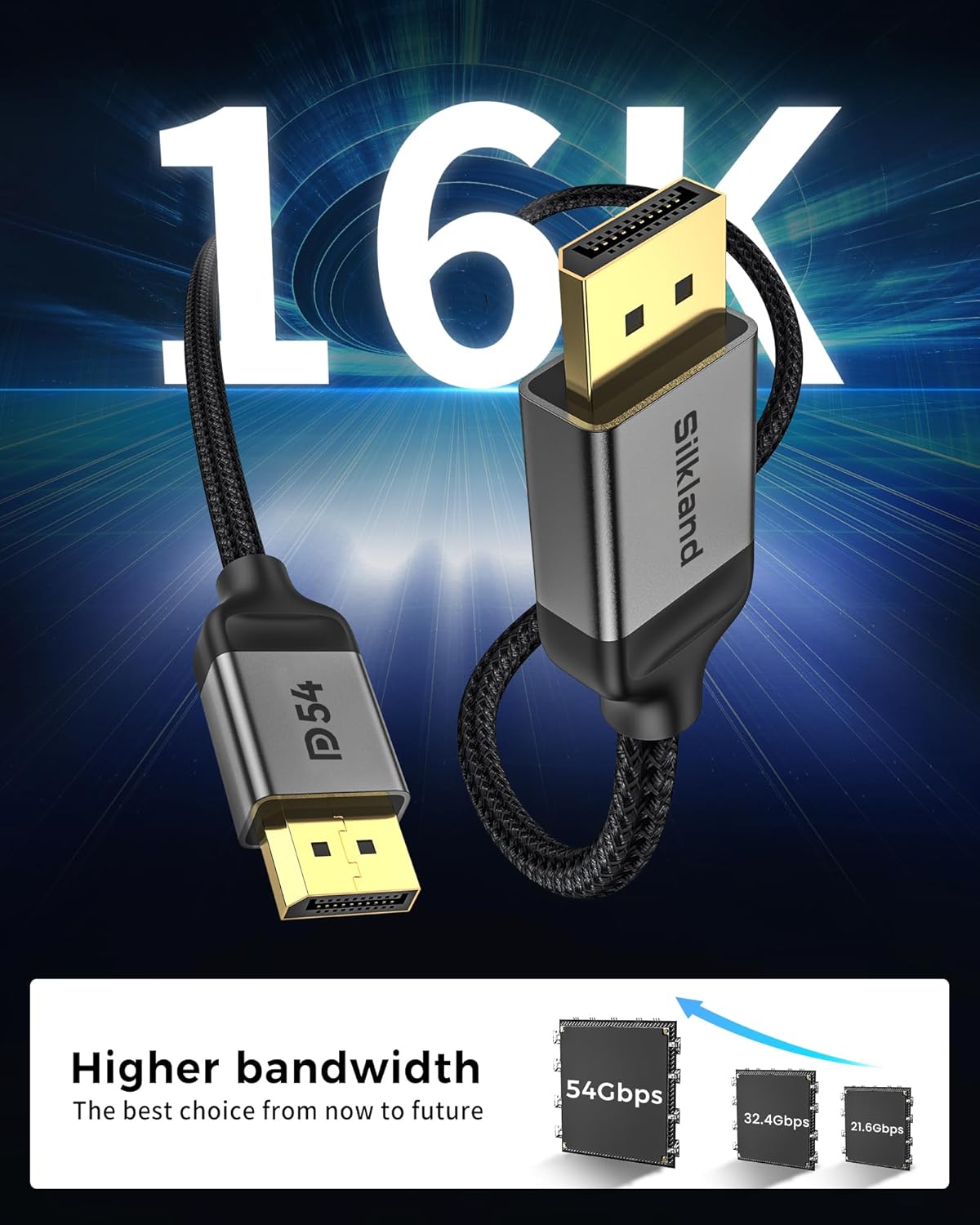 CABLE DISPLAYPORT 2.1 SILKLAND 54GBPS 2 METROS 16K VESA CERTIFICADO - 3