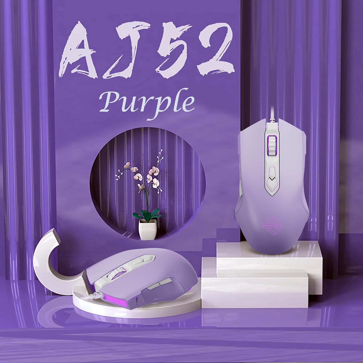 MOUSE PARA GAMING LOMILUSKR AJ52 RGB CABLEADO 7 BOTONES PROGRAMABLES 200-4800 DPI MORADO - 2