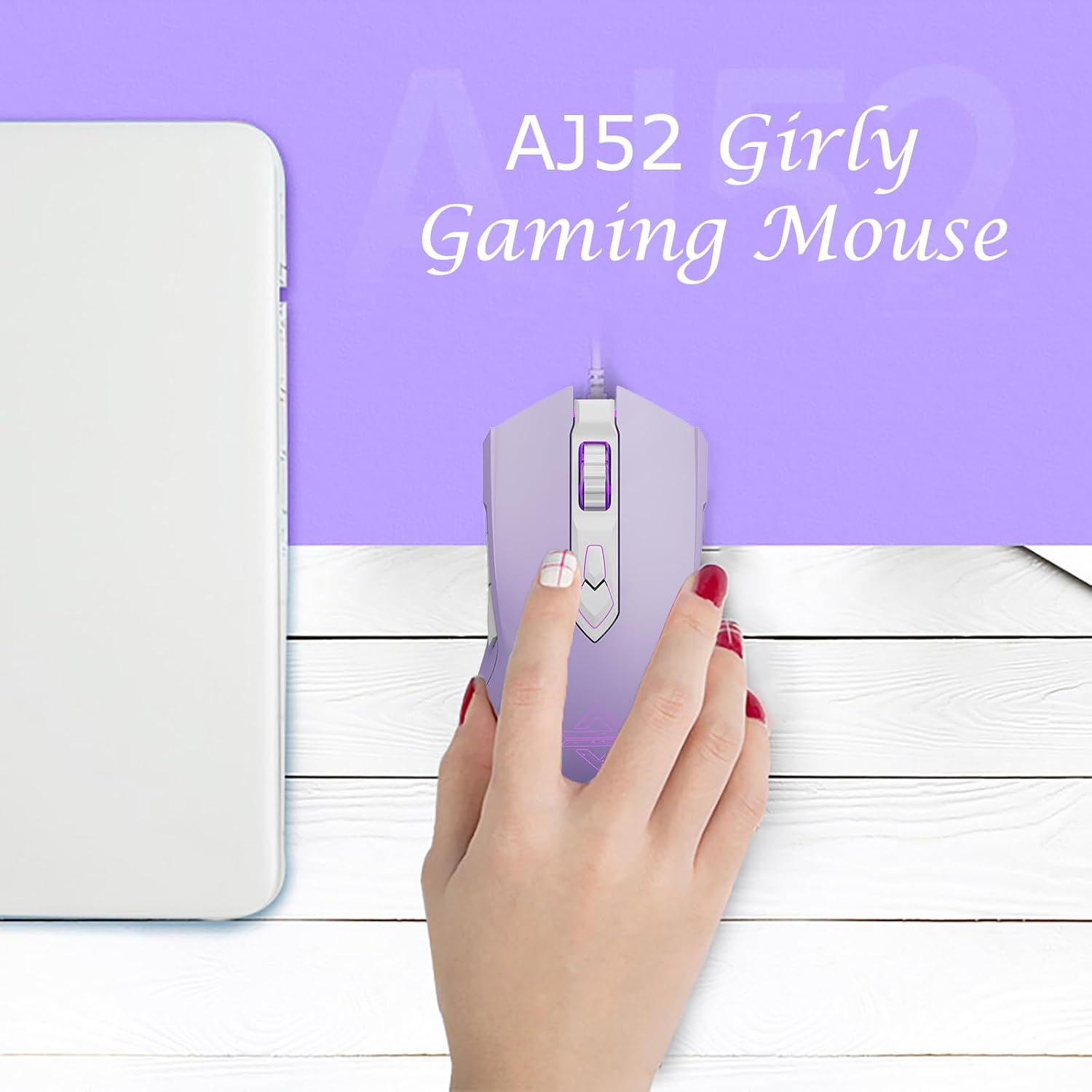 MOUSE PARA GAMING LOMILUSKR AJ52 RGB CABLEADO 7 BOTONES PROGRAMABLES 200-4800 DPI MORADO - 3