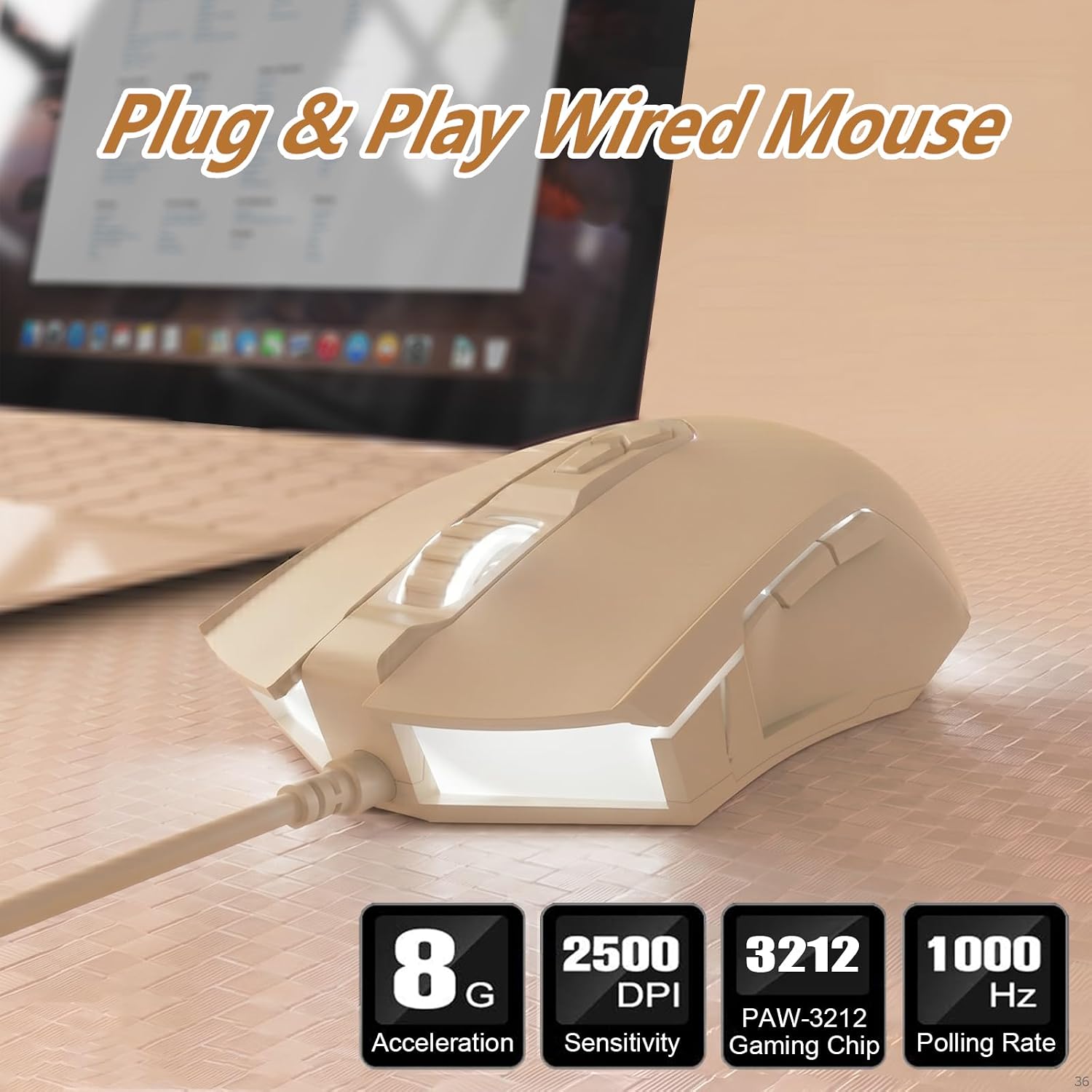 MOUSE GAMER LOMILUSKR AJ52 RGB CABLEADO 7 BOTONES PROGRAMABLES 200-4800 DPI AJUSTABLE LECHE TÉ - 2