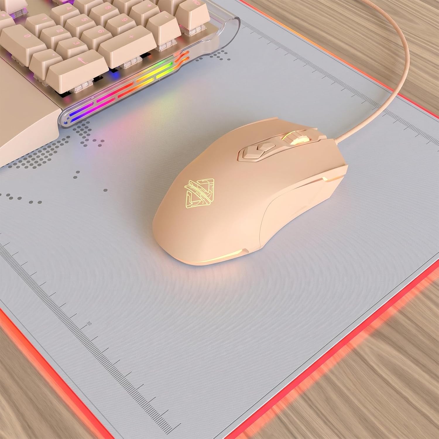 MOUSE GAMER LOMILUSKR AJ52 RGB CABLEADO 7 BOTONES PROGRAMABLES 200-4800 DPI AJUSTABLE LECHE TÉ - 5