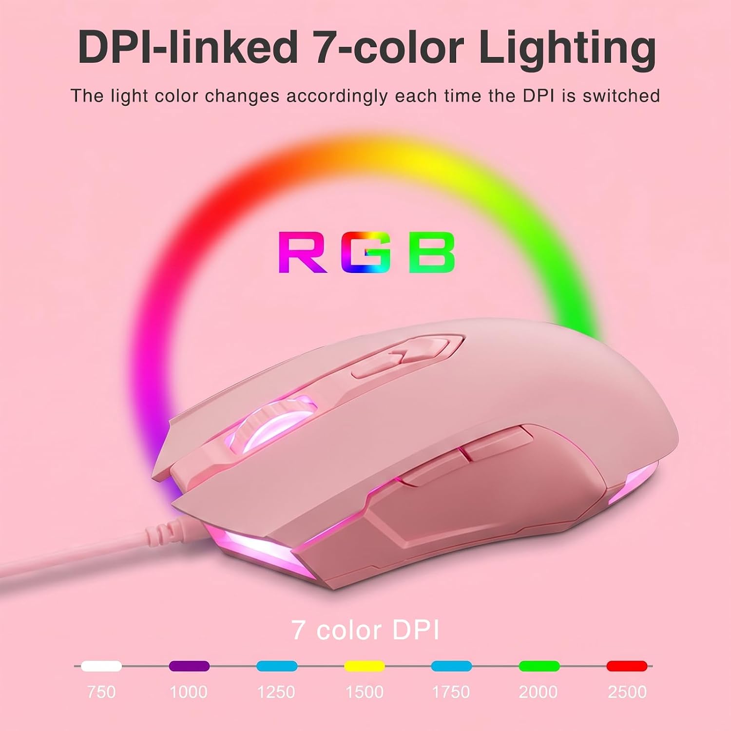 MOUSE GAMER LOMILUSKR AJ52 RGB CABLEADO 7 BOTONES 200-4800 DPI AJUSTABLE ROSA - 3
