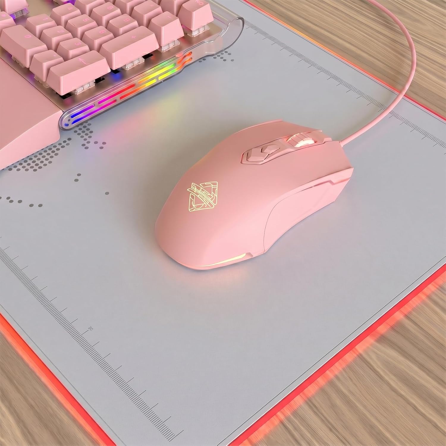 MOUSE GAMER LOMILUSKR AJ52 RGB CABLEADO 7 BOTONES 200-4800 DPI AJUSTABLE ROSA - 5