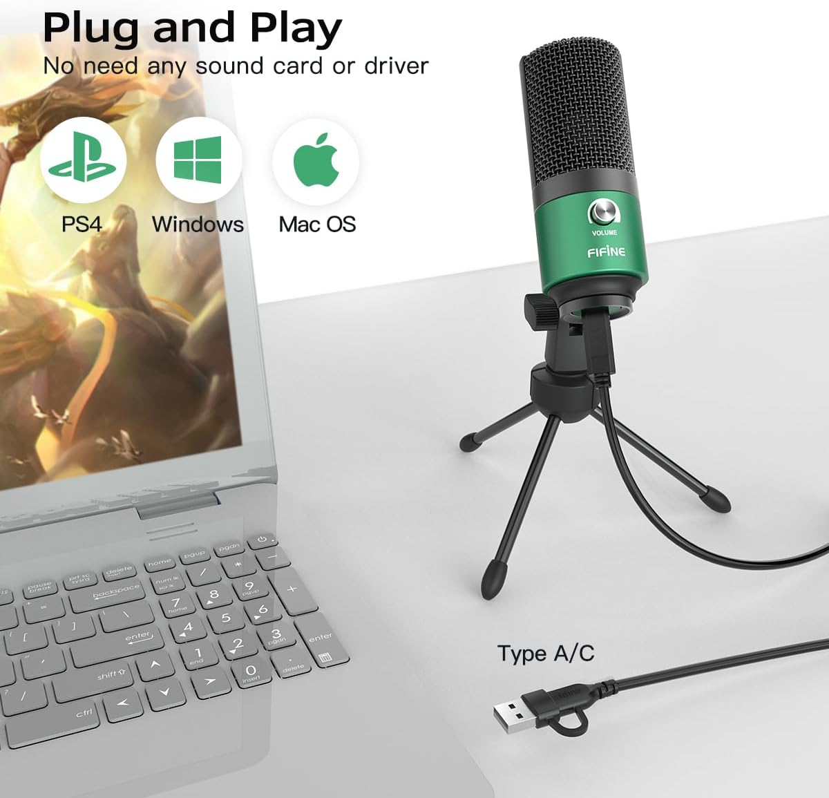 MICRÓFONO CONDENSADOR USB FIFINE K669 VERDE PARA GRABACIÓN Y VIDEOCONFERENCIAS - 4