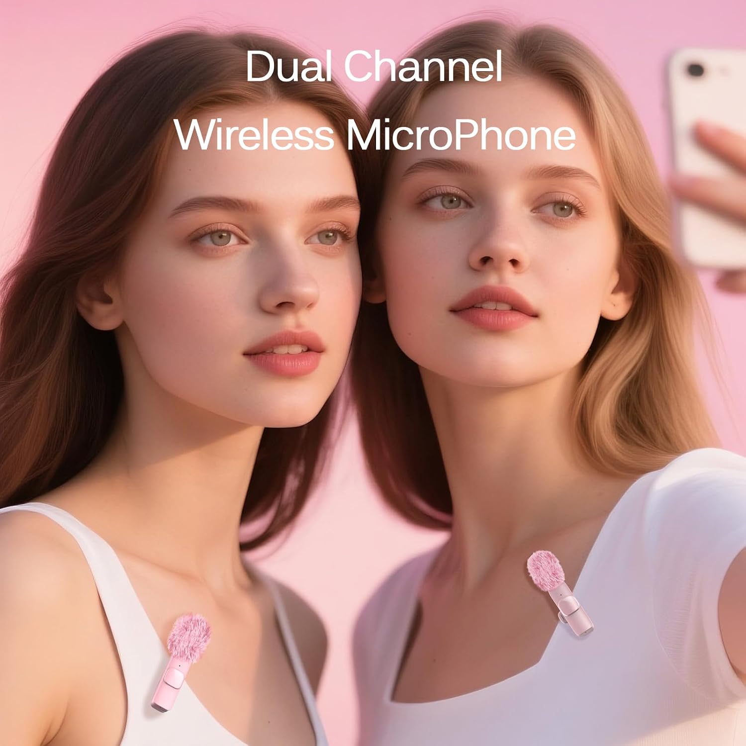 MICRÓFONO LAVALIER INALÁMBRICO LIZHUZHONG ROSA PARA IPHONE Y IPAD - 2