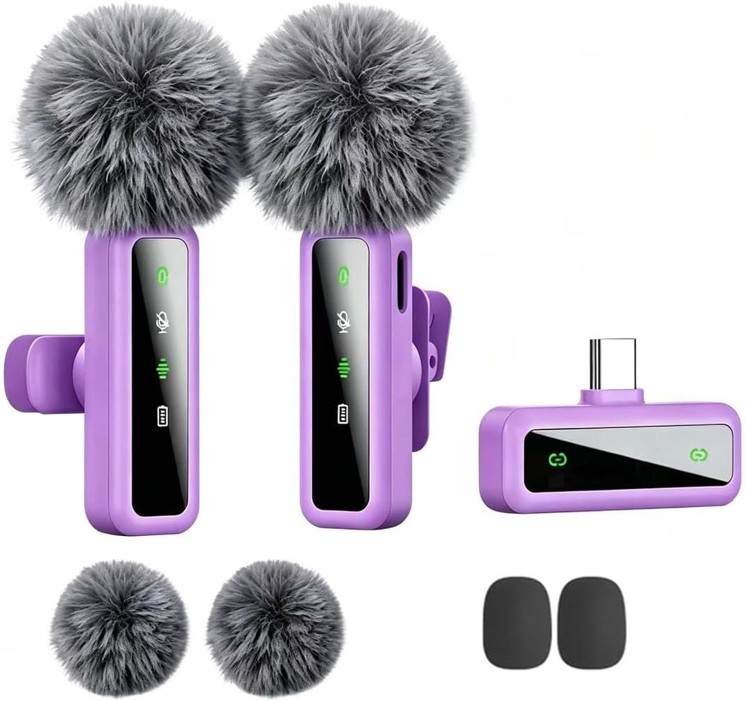 MICRÓFONO LAVALIER INALÁMBRICO ORDELE PARA IPHONE, ANDROID, PC MORADO - 1
