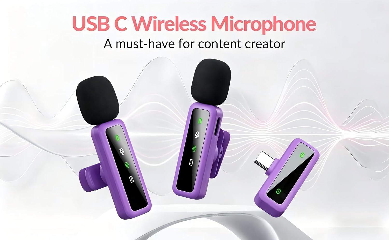 MICRÓFONO LAVALIER INALÁMBRICO ORDELE PARA IPHONE, ANDROID, PC MORADO - 2