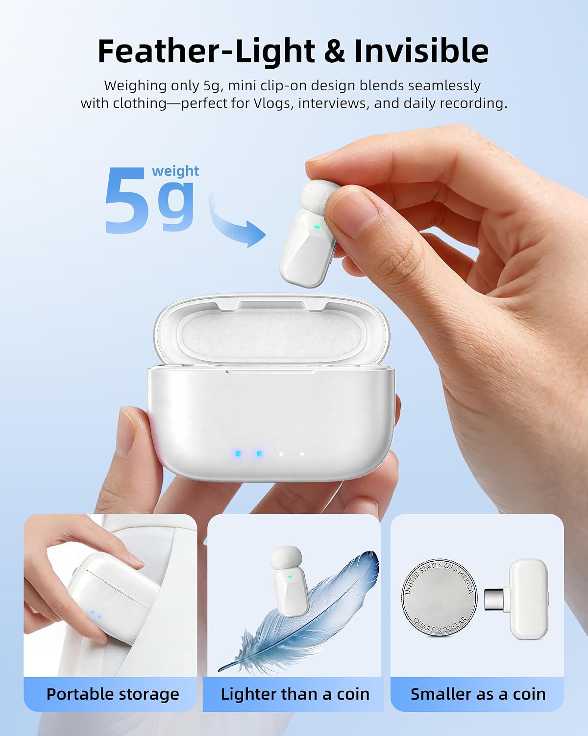 MICRÓFONO LAVALIER INALÁMBRICO BLINFADA MINI 2 BLANCO CON CANCELACIÓN DE RUIDO Y ESTUCHE DE CARGA - 2