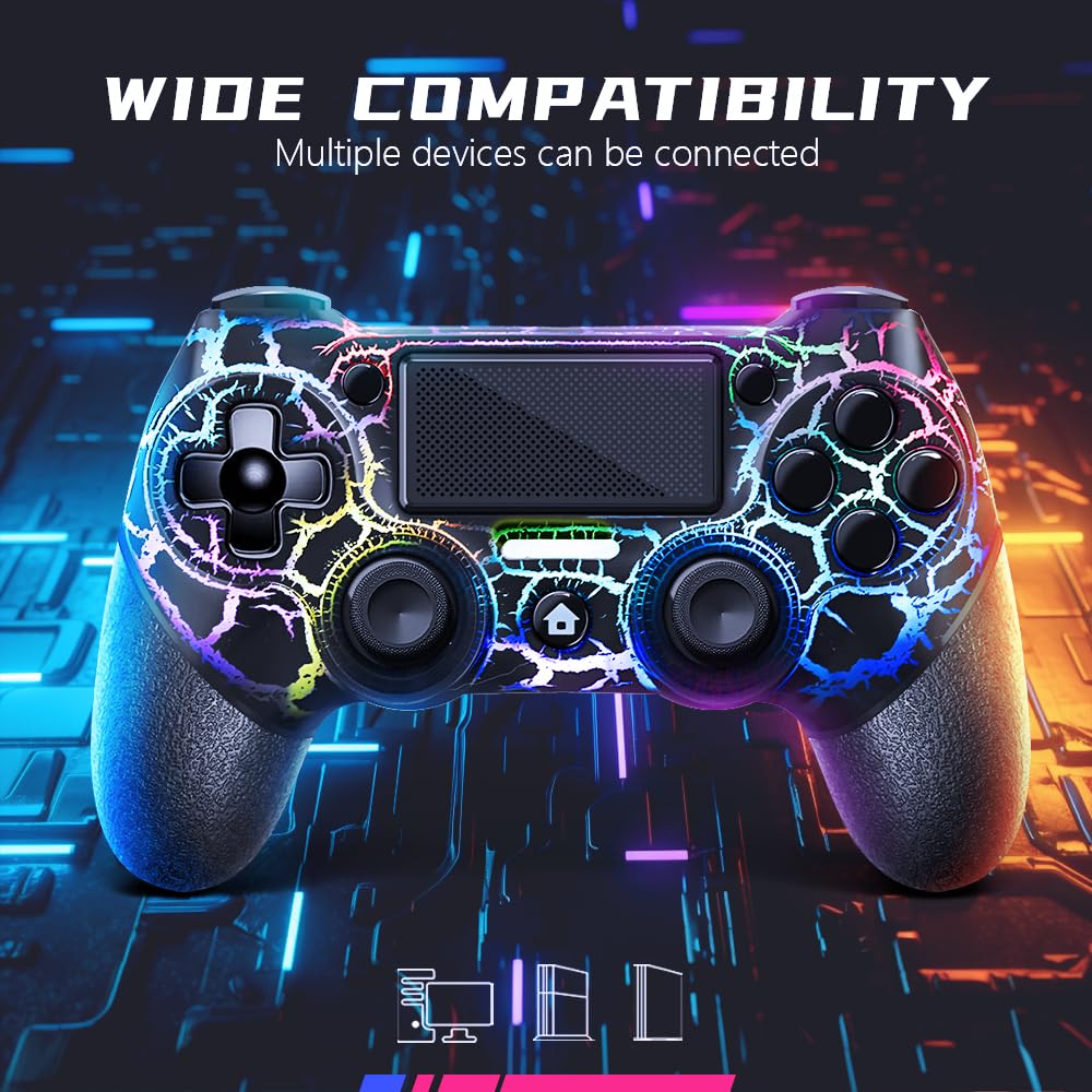 CONTROL INALÁMBRICO ACEGAMER PARA PS4 DISEÑO BLACK CRACK CON LUCES RGB Y BATERÍA 1000MAH - 4