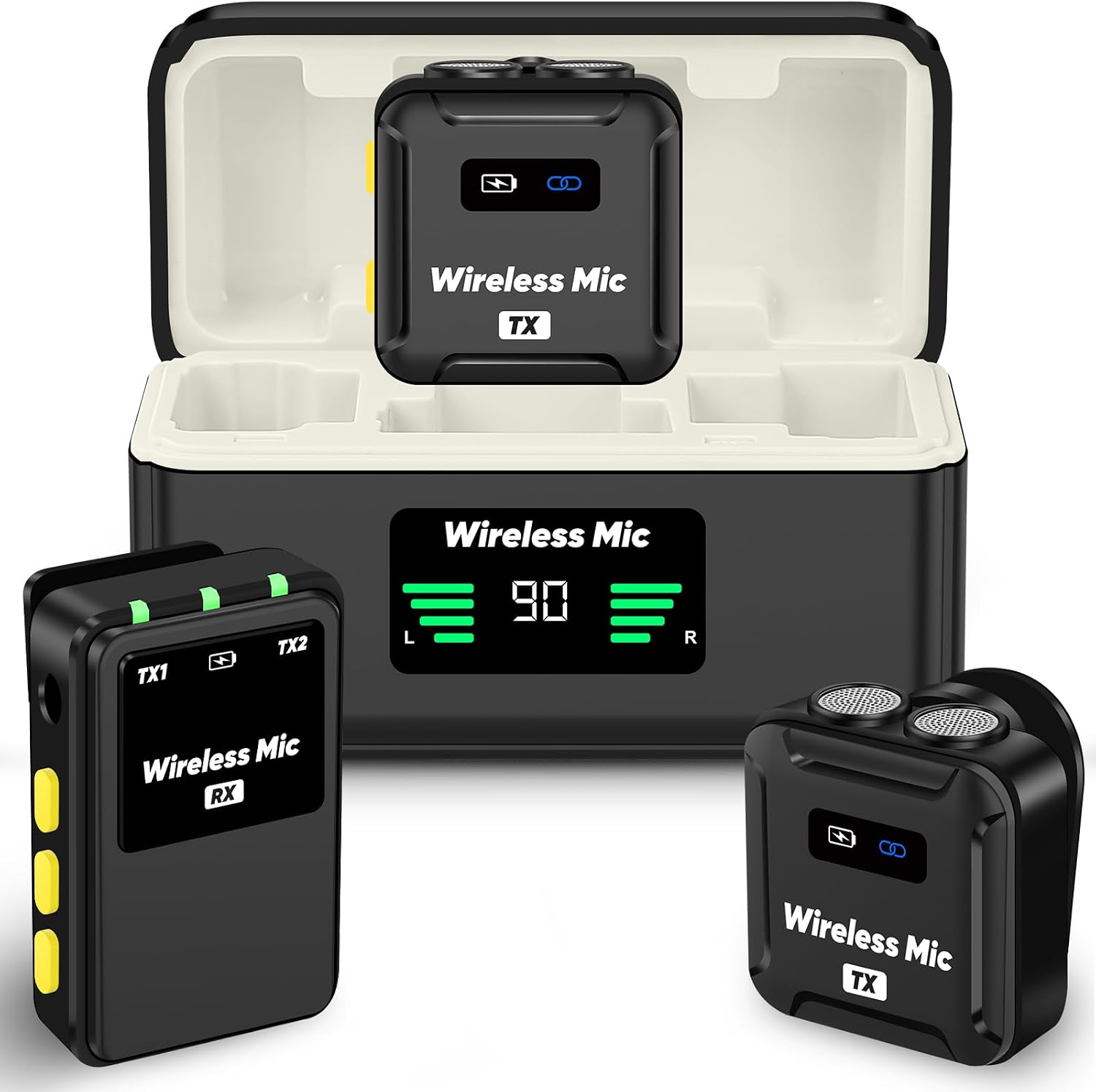 MICRÓFONO LAVALIER INALÁMBRICO ECOMXIA WM567 CON 2 TRANSMISORES, RECEPTOR Y ESTUCHE DE CARGA - 1