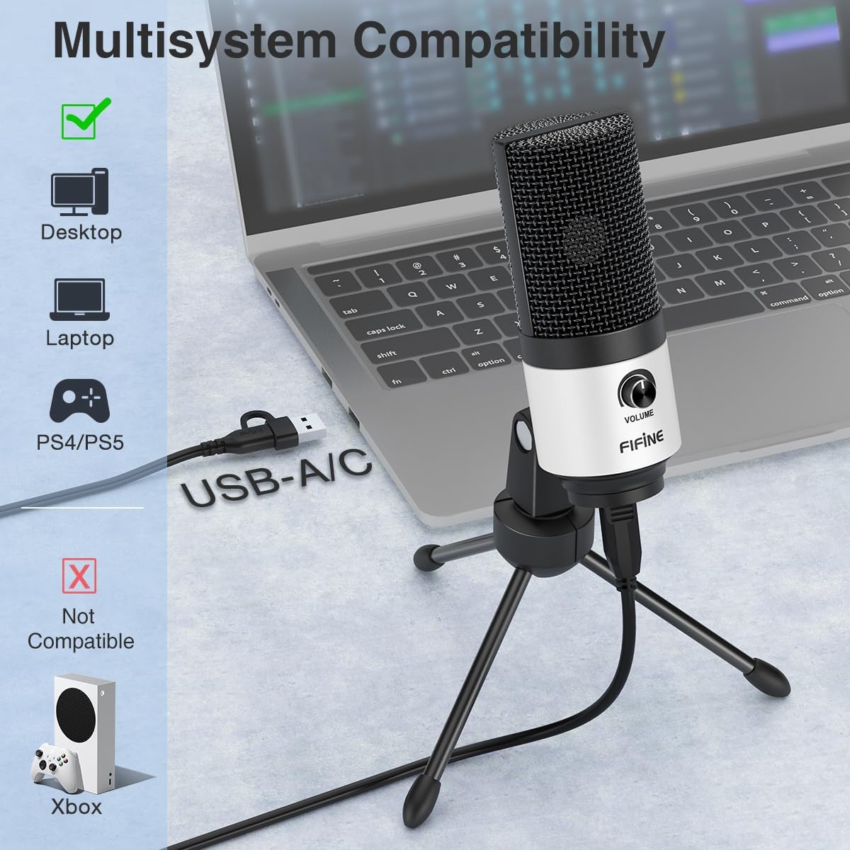 MICRÓFONO DE ESCRITORIO USB FIFINE K669 BLANCO PARA GRABACIÓN Y REUNIONES ONLINE - 2