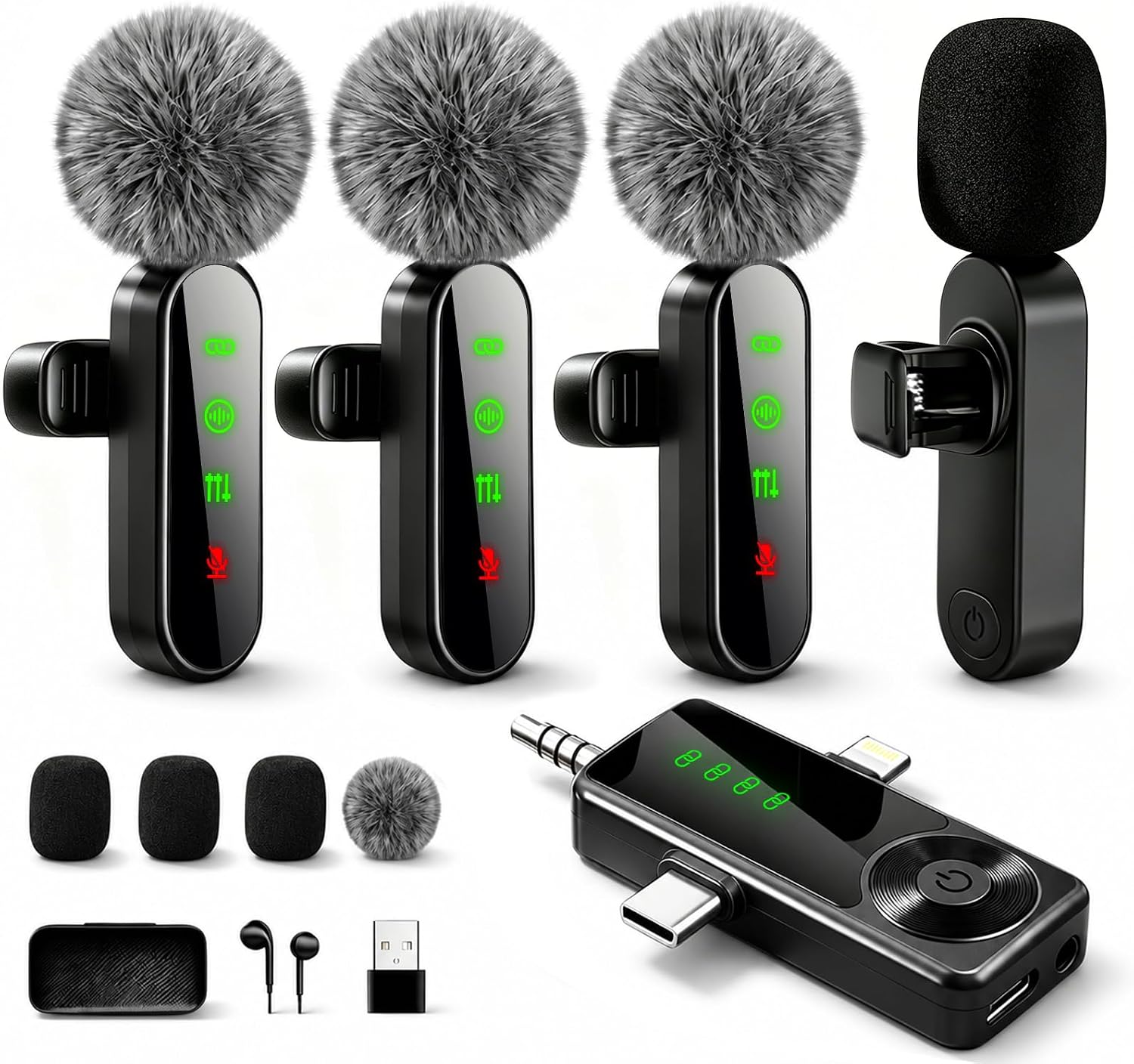 MICRÓFONO LAVALIER INALÁMBRICO GICORINO 4 UNIDADES PARA IPHONE Y ANDROID - 1
