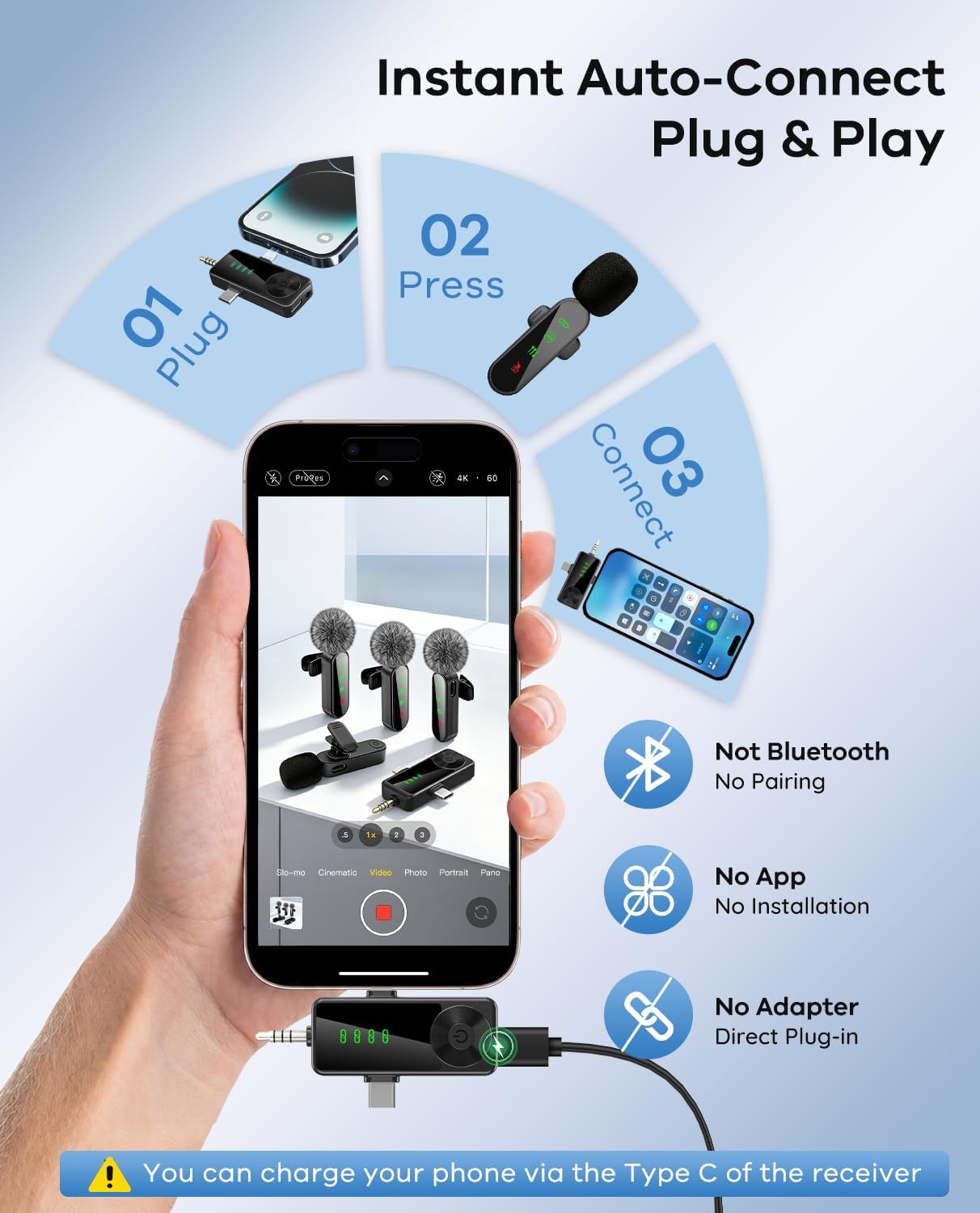 MICRÓFONO LAVALIER INALÁMBRICO GICORINO 4 UNIDADES PARA IPHONE Y ANDROID - 5