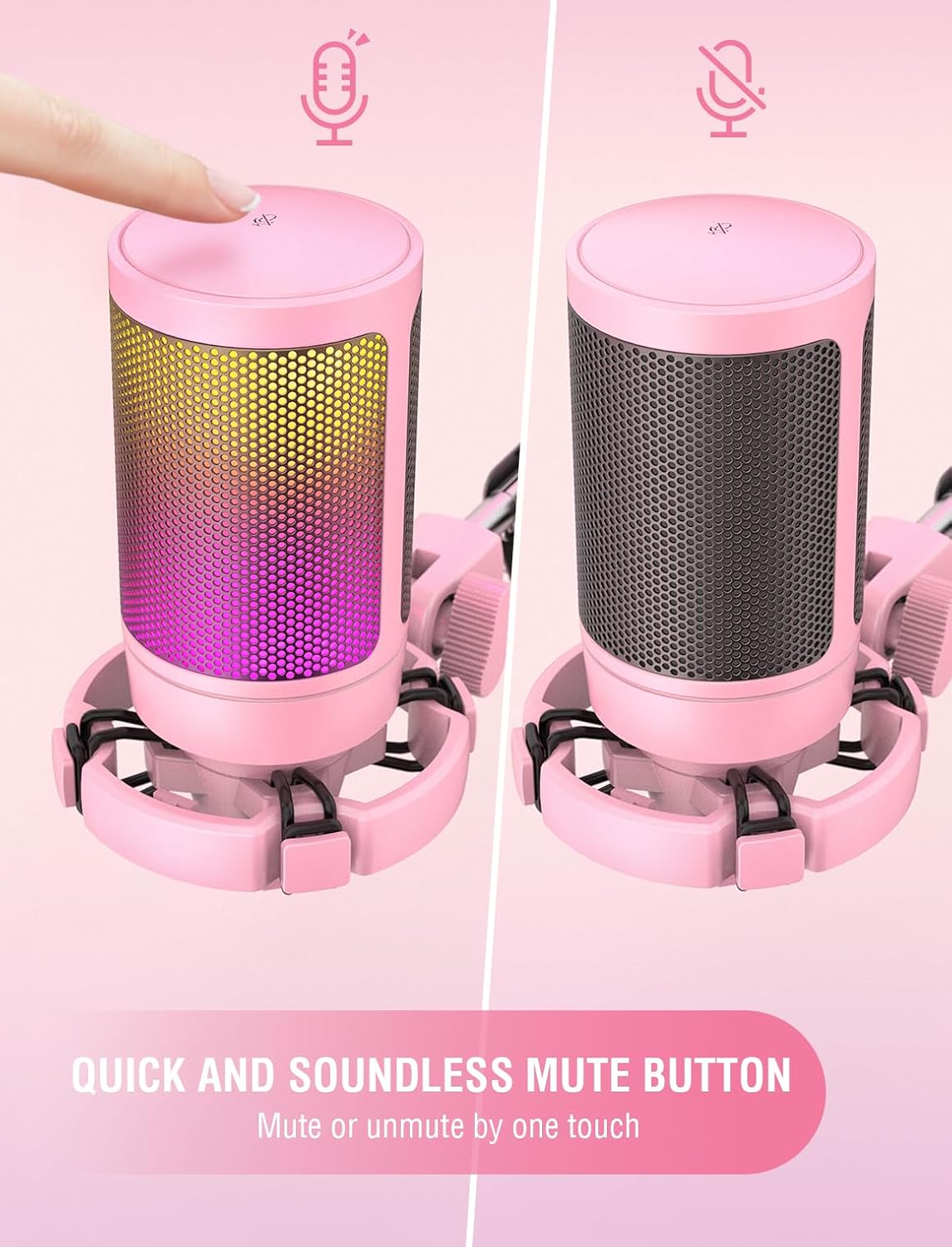 MICRÓFONO USB PARA GAMING FIFINE AMPLIGAME PINK CON CONDENSADOR Y LUCES RGB - 2