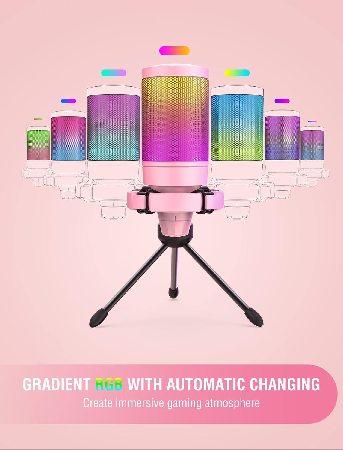 MICRÓFONO USB PARA GAMING FIFINE AMPLIGAME PINK CON CONDENSADOR Y LUCES RGB - 4