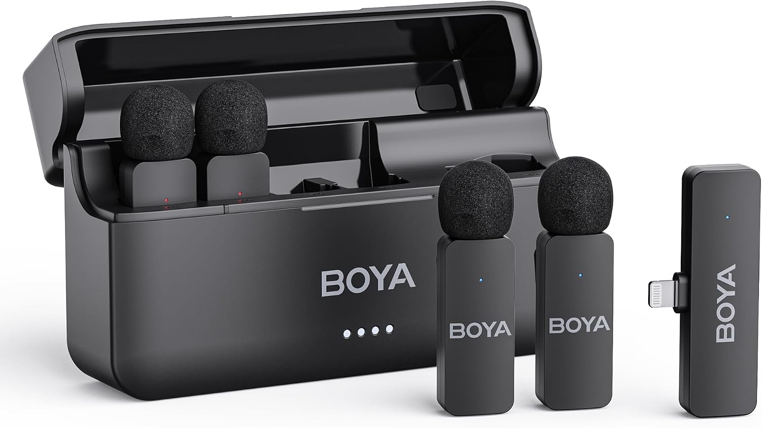 MICRÓFONO LAVALIER INALÁMBRICO BOYA BY-V4D PARA IPHONE IPAD CON ESTUCHE DE CARGA - 1
