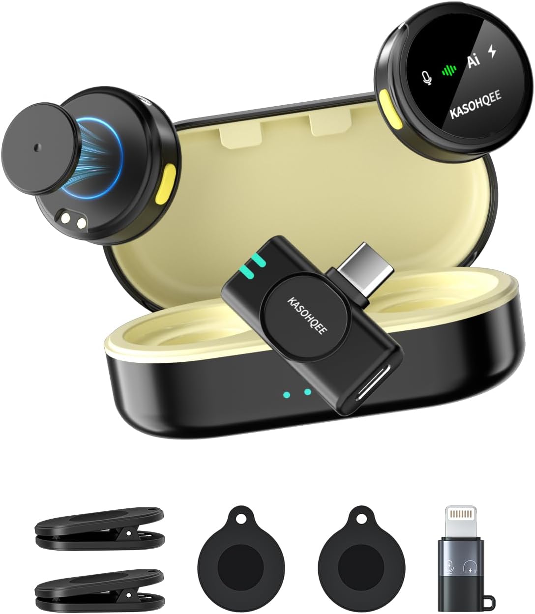 MICRÓFONO LAVALIER INALÁMBRICO KASOHQEE PARA IPHONE, IPAD Y ANDROID - 1