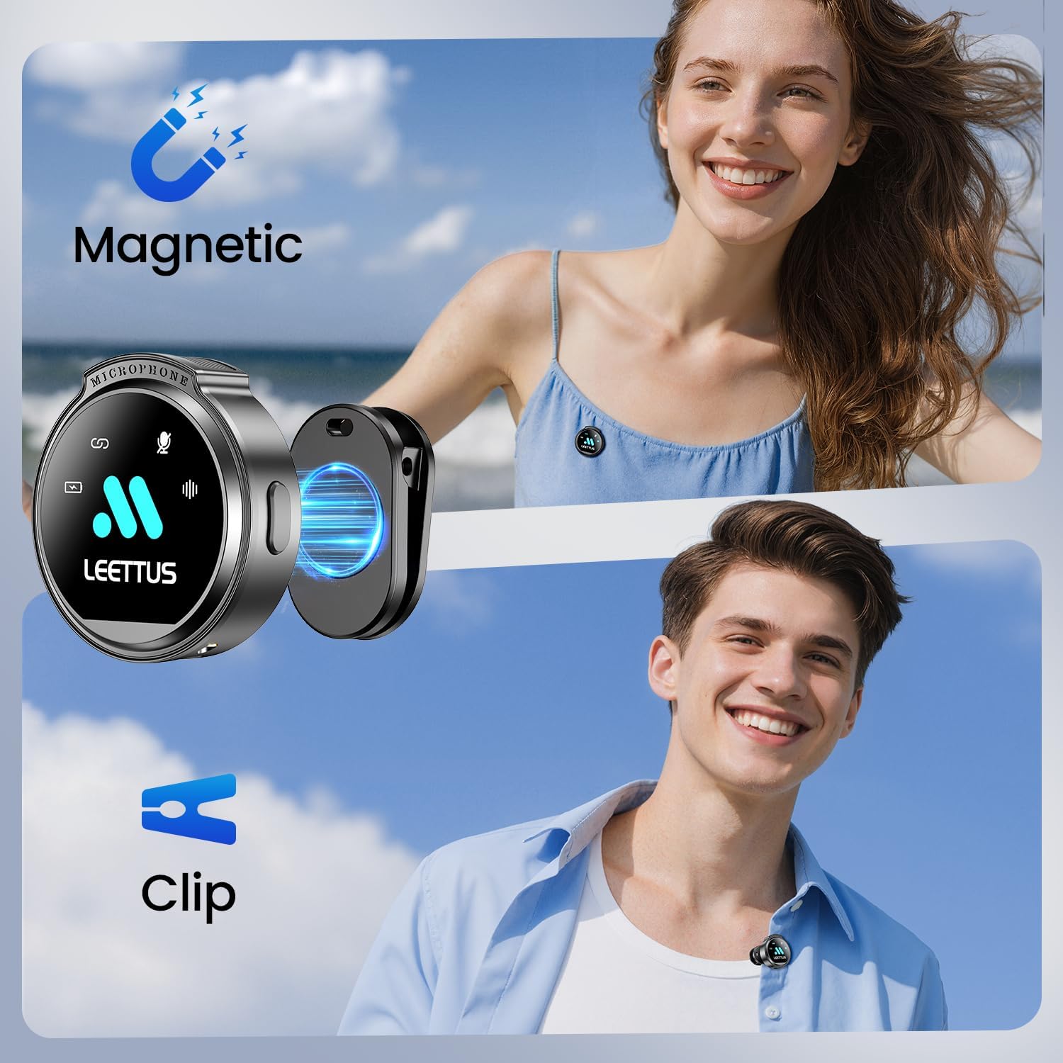 MICRÓFONO LAVALIER INALÁMBRICO LEETTUS CON DOBLE RECEPTOR PARA IPHONE Y ANDROID NEGRO - 2