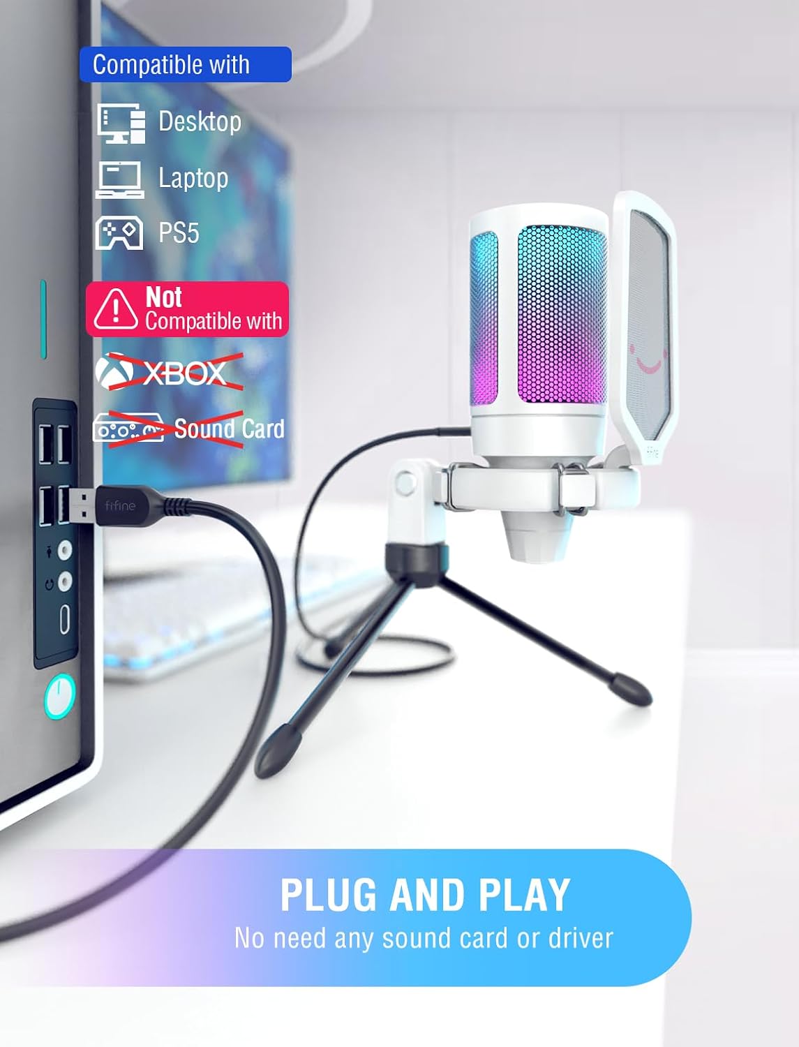 MICRÓFONO DE ESCRITORIO CONDENSADOR USB FIFINE AMPLIGAME A6VW PARA GAMING PC/PS5 - 5