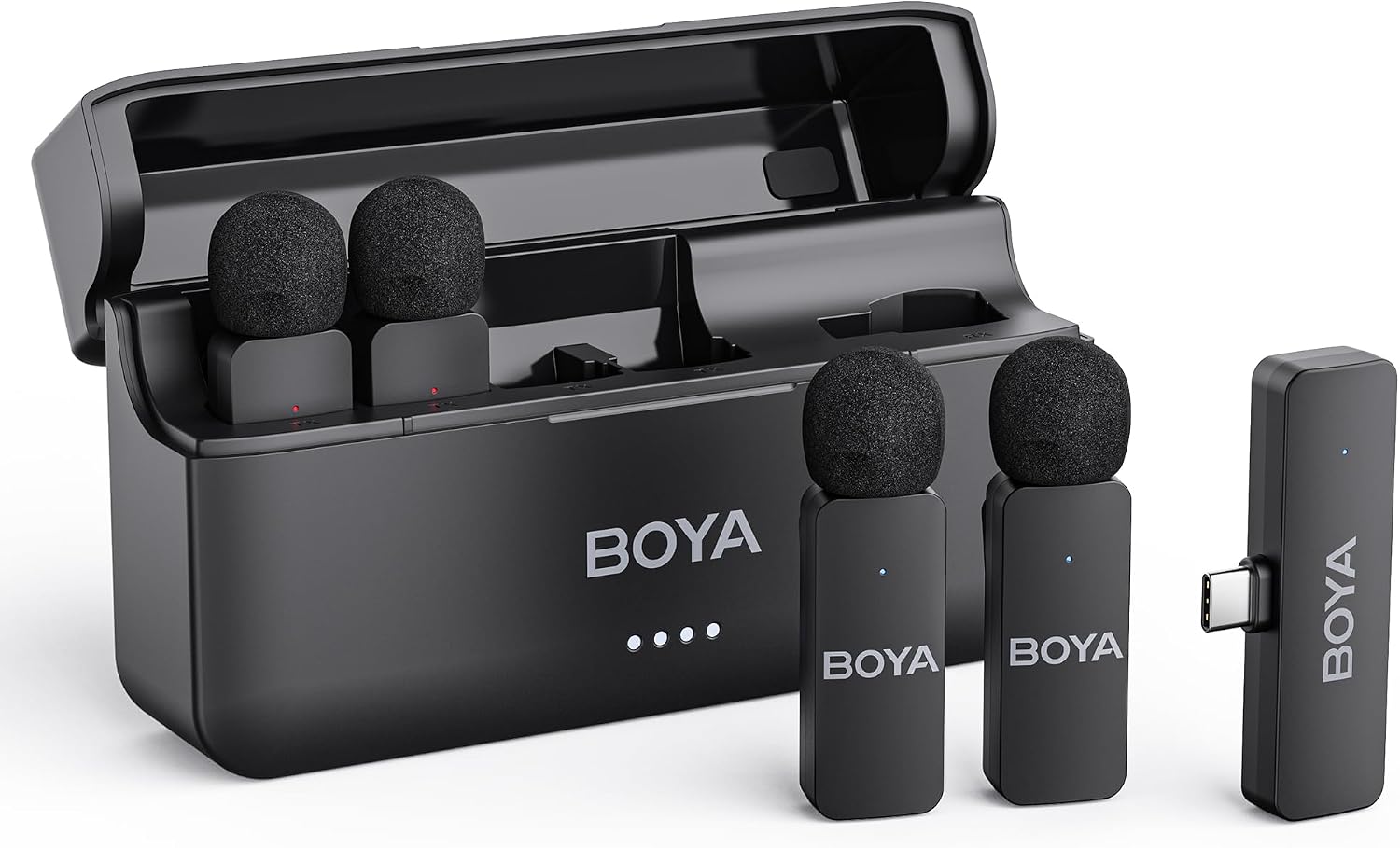 MICRÓFONO LAVALIER INALÁMBRICO BOYA BY-V4U PARA IPHONE SERIE 17/16/15 CON ESTUCHE DE CARGA - 1