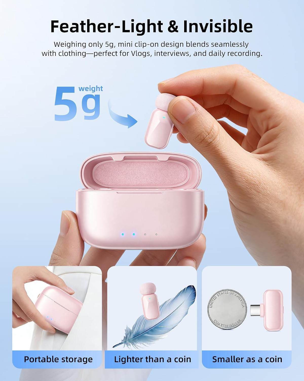 MICRÓFONO LAVALIER INALÁMBRICO BLINFADA MINI 2 ROSA - 3