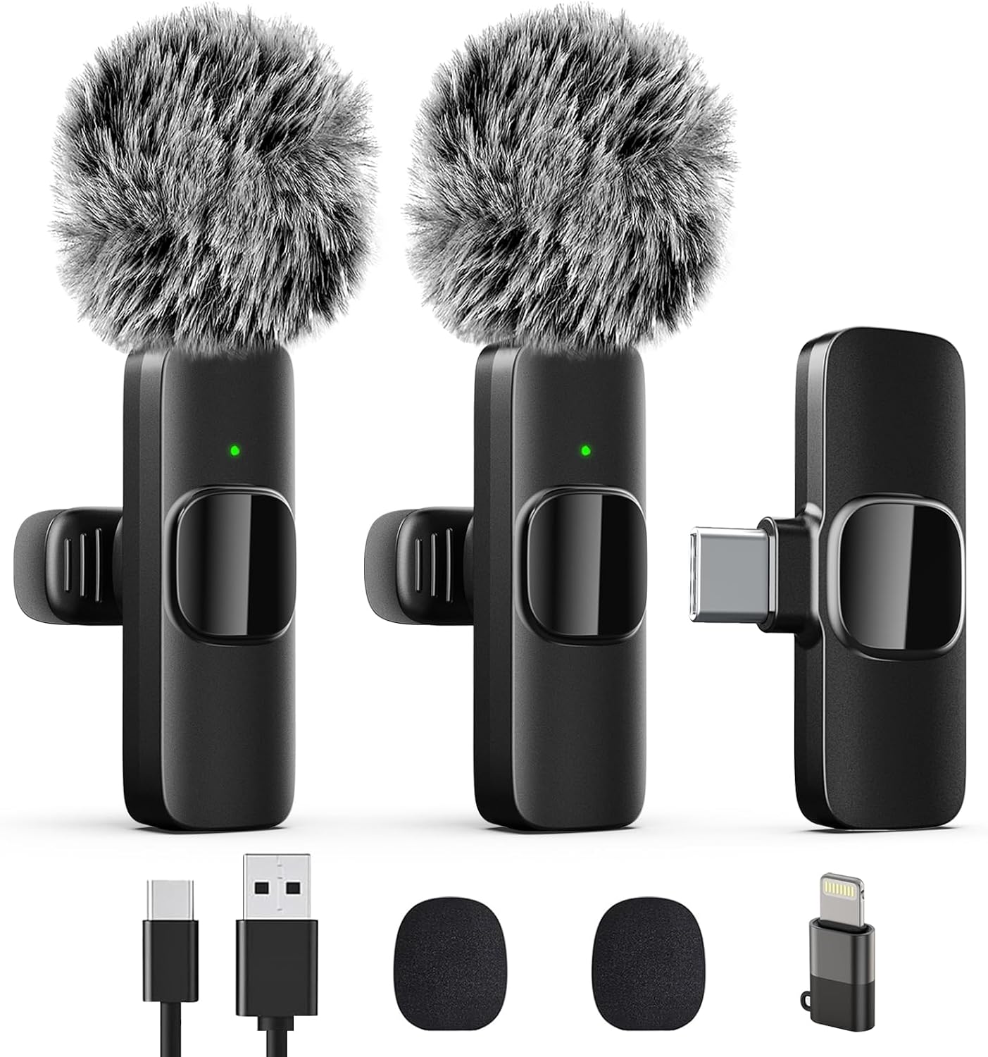 MICRÓFONO LAVALIER INALÁMBRICO PROFESIONAL LIZHUZHONG 2 PACK CON PUERTO TYPE-C - 1