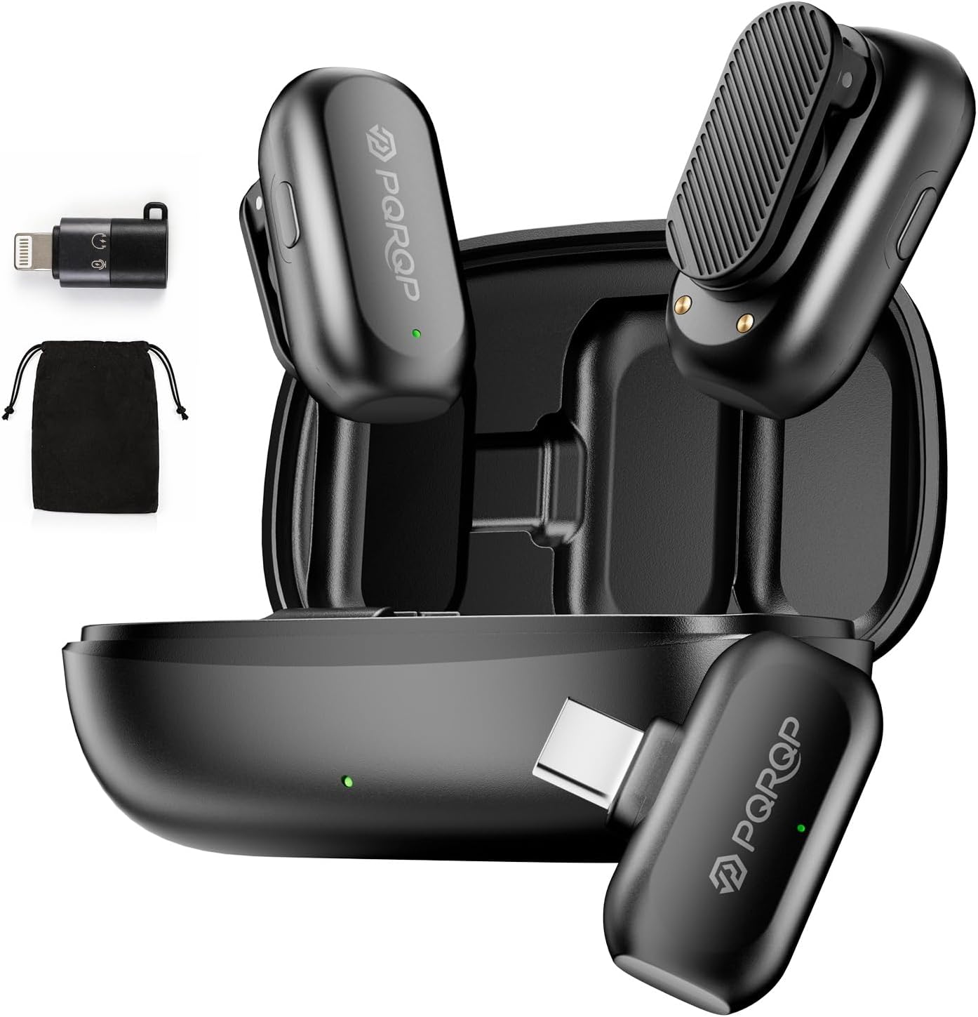 MICRÓFONO LAVALIER INALÁMBRICO PQRQP PARA IPHONE/IPAD/ANDROID CON CANCELACIÓN DE RUIDO AI Y ESTUCHE DE CARGA - 1
