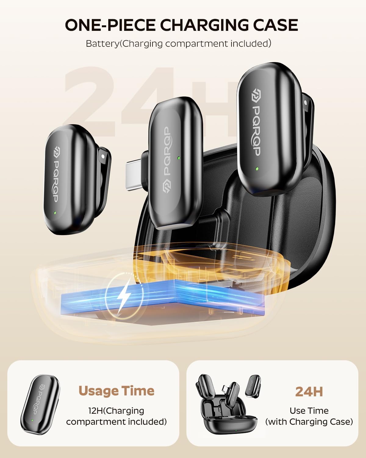 MICRÓFONO LAVALIER INALÁMBRICO PQRQP PARA IPHONE/IPAD/ANDROID CON CANCELACIÓN DE RUIDO AI Y ESTUCHE DE CARGA - 3