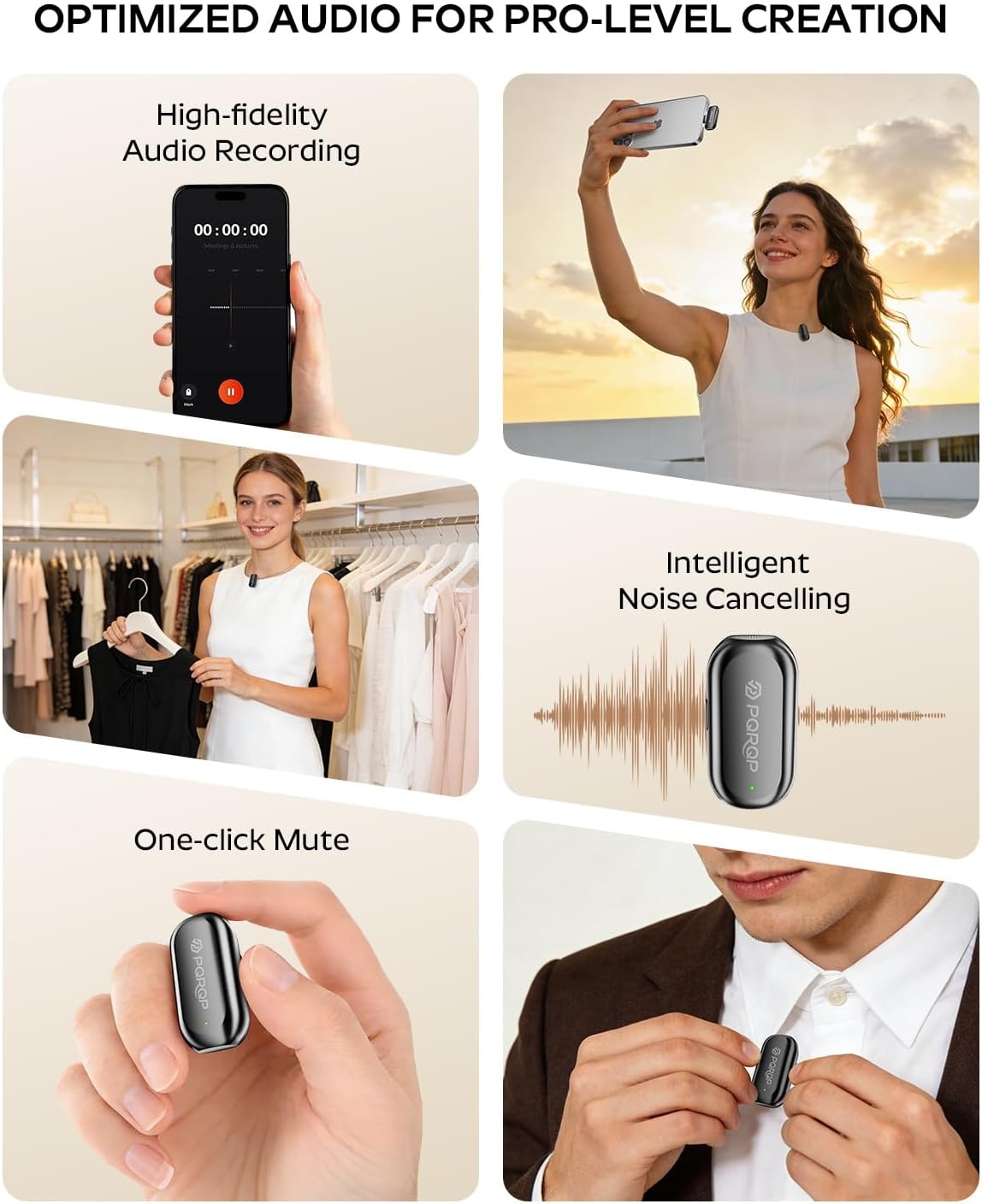 MICRÓFONO LAVALIER INALÁMBRICO PQRQP PARA IPHONE/IPAD/ANDROID CON CANCELACIÓN DE RUIDO AI Y ESTUCHE DE CARGA - 5