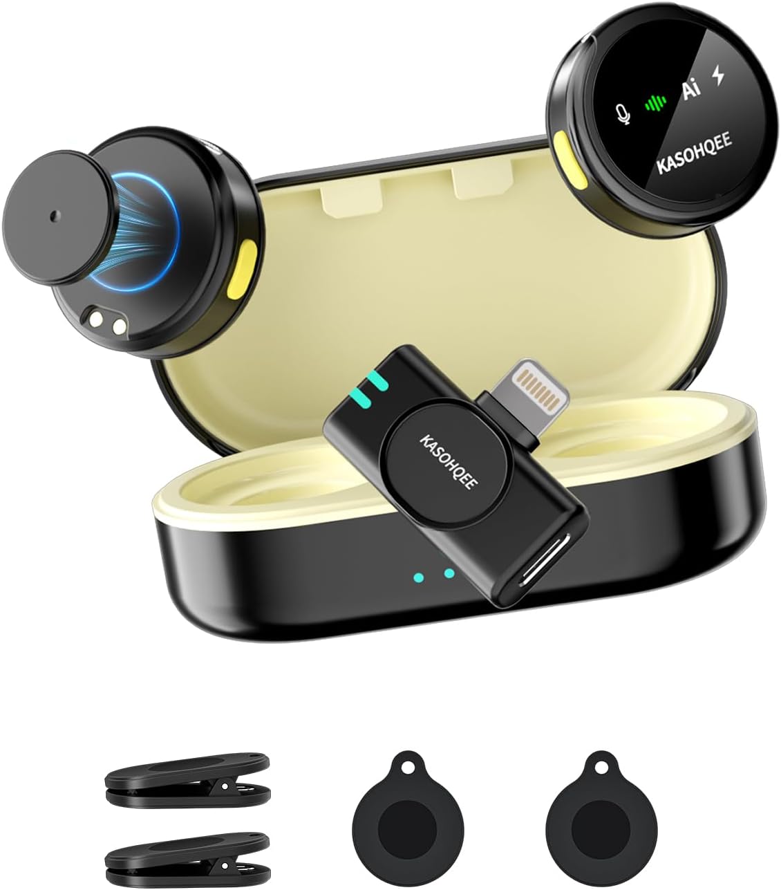 MICRÓFONO LAVALIER INALÁMBRICO KASOHQEE PARA IPHONE, IPAD Y ANDROID - 1