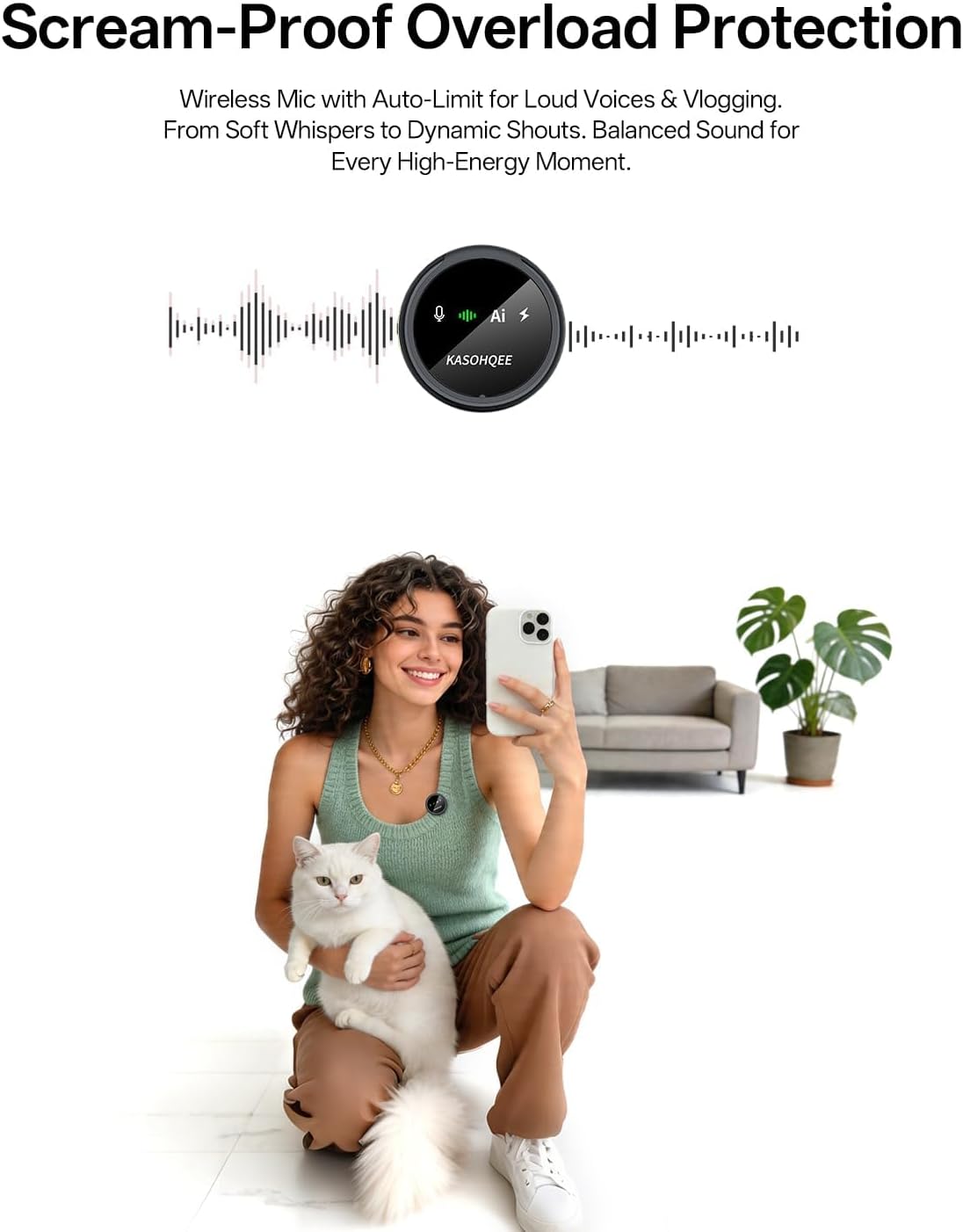 MICRÓFONO LAVALIER INALÁMBRICO KASOHQEE PARA IPHONE, IPAD Y ANDROID - 4