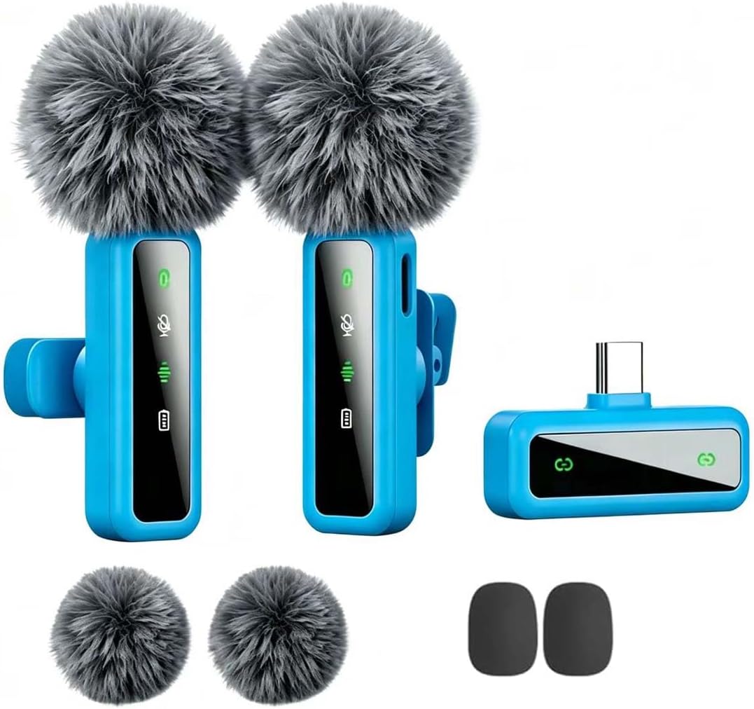 MICRÓFONO LAVALIER INALÁMBRICO ORDELE AZUL PARA IPHONE, ANDROID, PC - 1