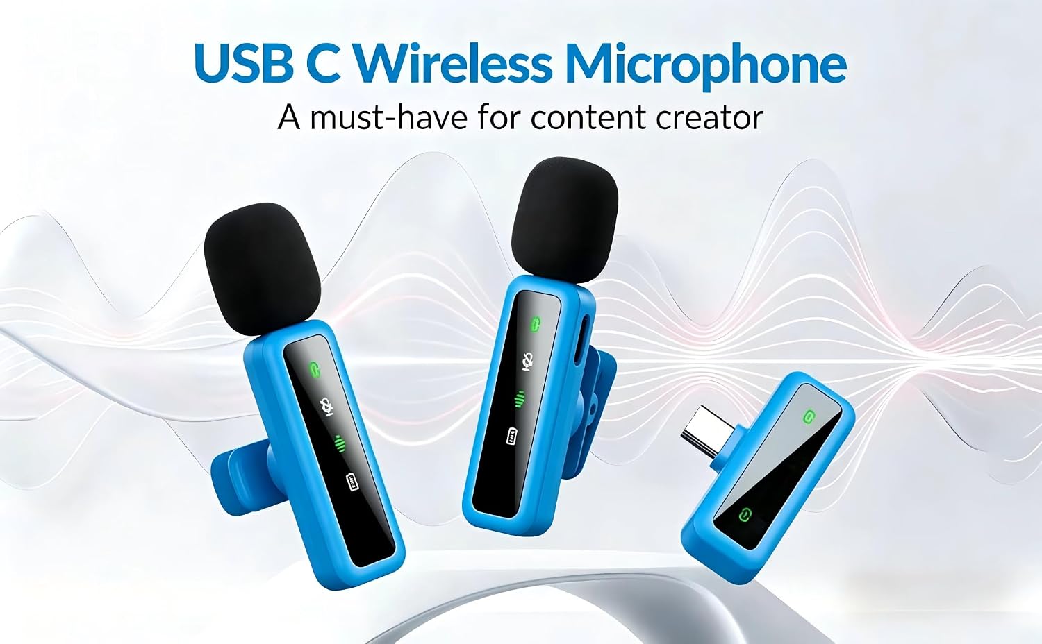 MICRÓFONO LAVALIER INALÁMBRICO ORDELE AZUL PARA IPHONE, ANDROID, PC - 2