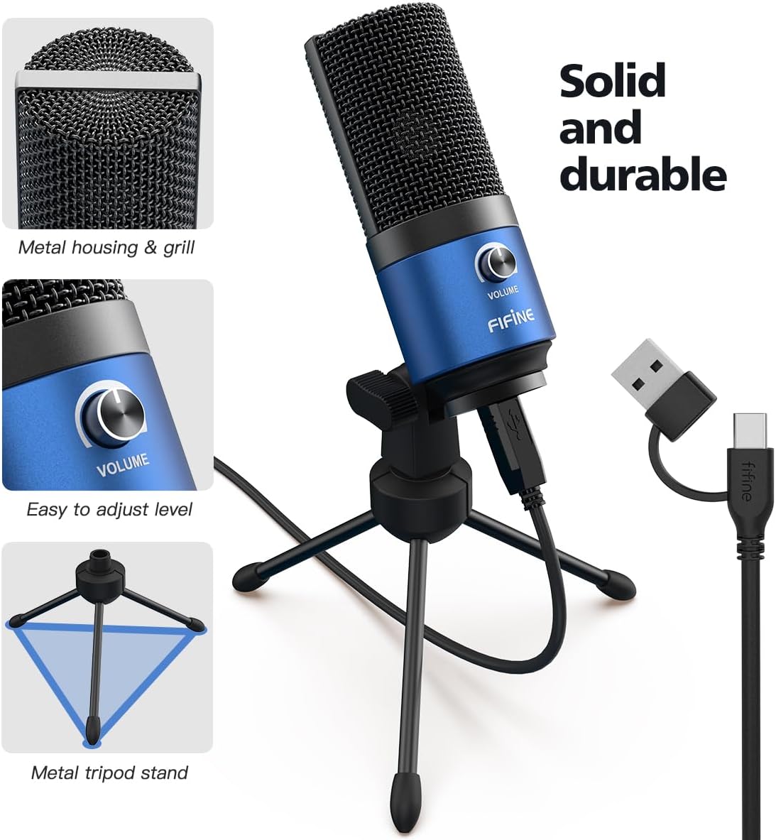 MICRÓFONO USB PARA COMPUTADORA FIFINE K669 AZUL - 4