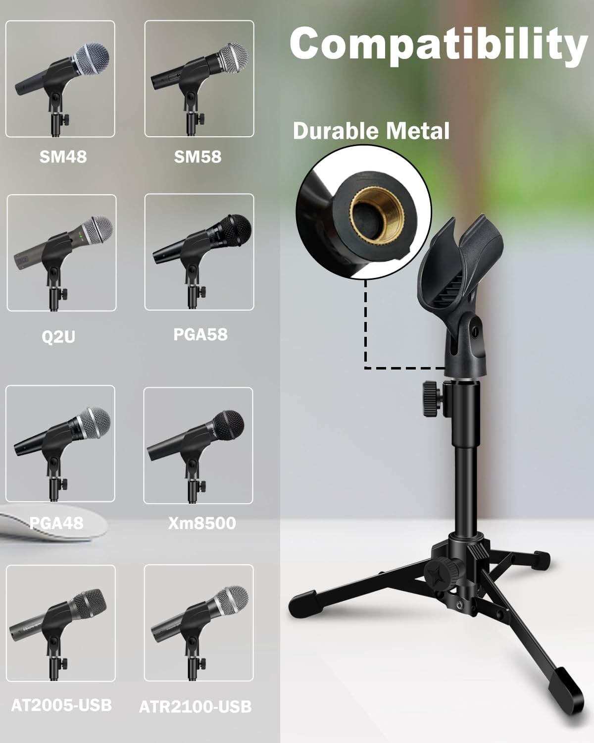 SOPORTE DE MICRÓFONO DE ESCRITORIO MICTOP 2 UNIDADES CON TRÍPODE PLEGABLE Y CLIP AJUSTABLE - 2