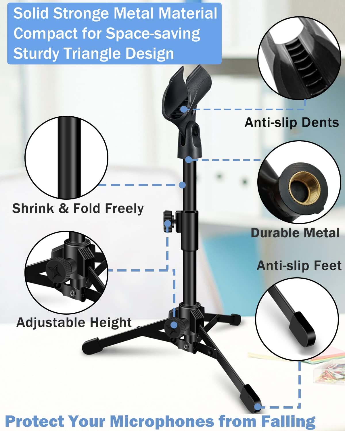 SOPORTE DE MICRÓFONO DE ESCRITORIO MICTOP 2 UNIDADES CON TRÍPODE PLEGABLE Y CLIP AJUSTABLE - 4