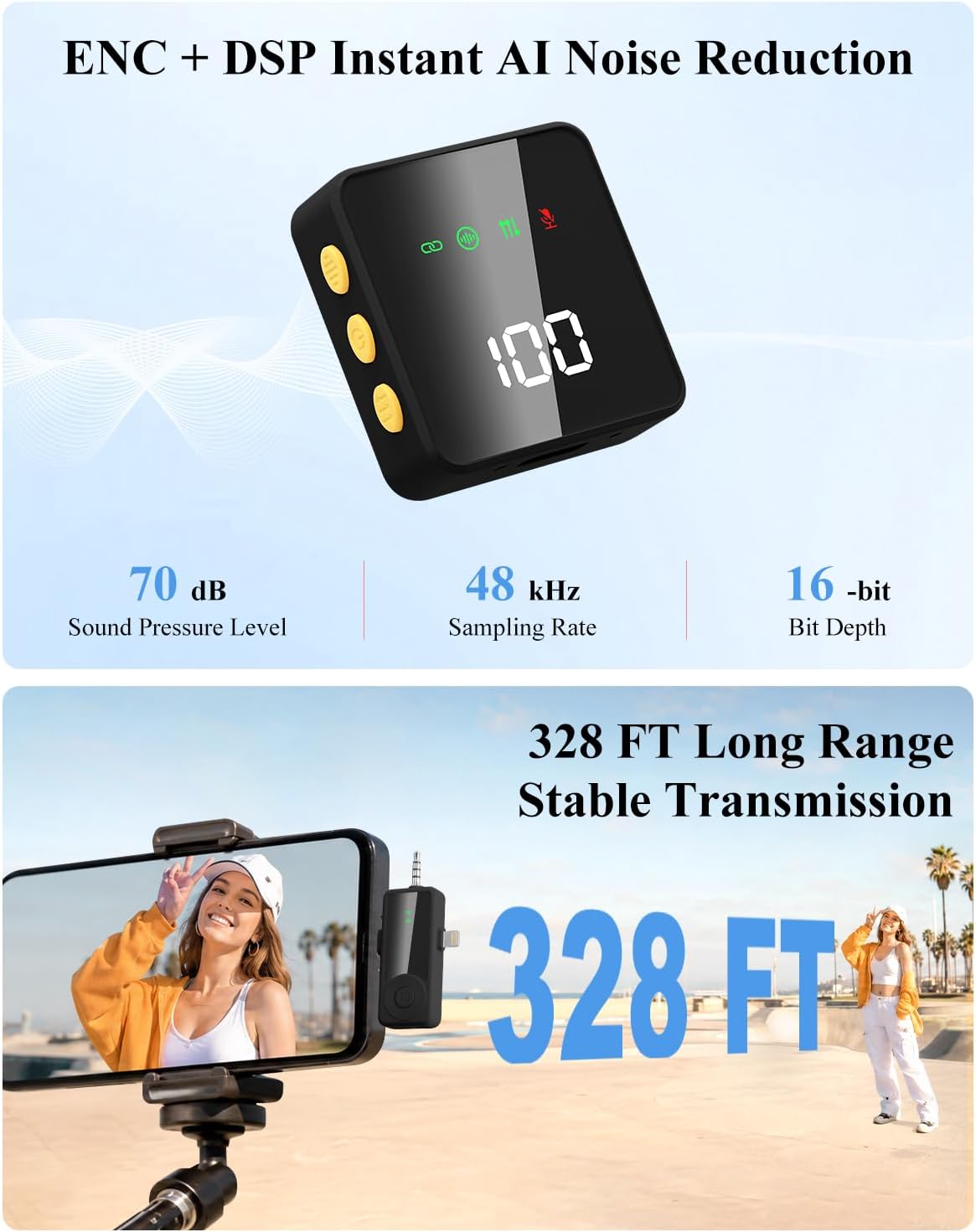MICRÓFONO INALÁMBRICO 4 EN 1 APOMOV PARA IPHONE, ANDROID, CÁMARA, LAPTOP Y PC - 2