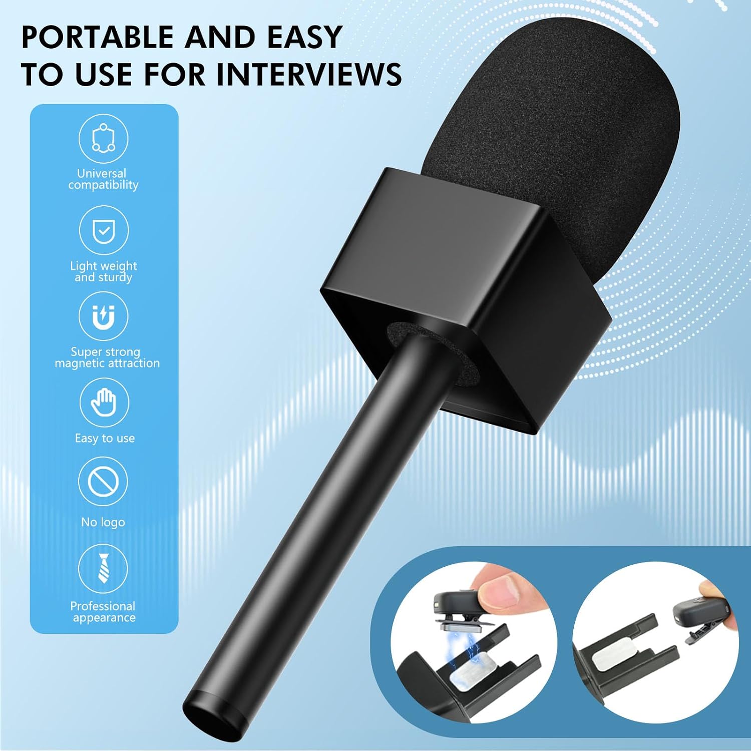 ADAPTADOR DE MICRÓFONO DE MANO GAHOGA PARA ENTREVISTAS CON SOPORTE MAGNÉTICO UNIVERSAL 2 UNIDADES - 4