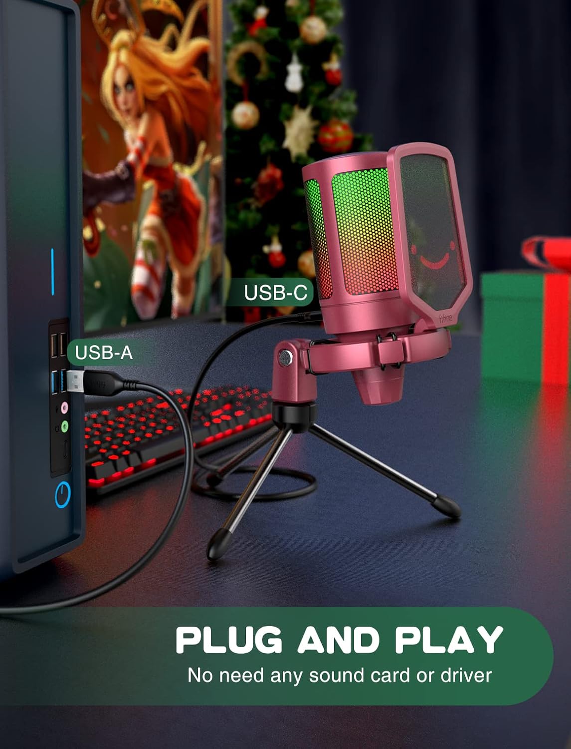 MICRÓFONO USB PARA GAMING FIFINE AMPLIGAME A6VR CON LUCES RGB - 5